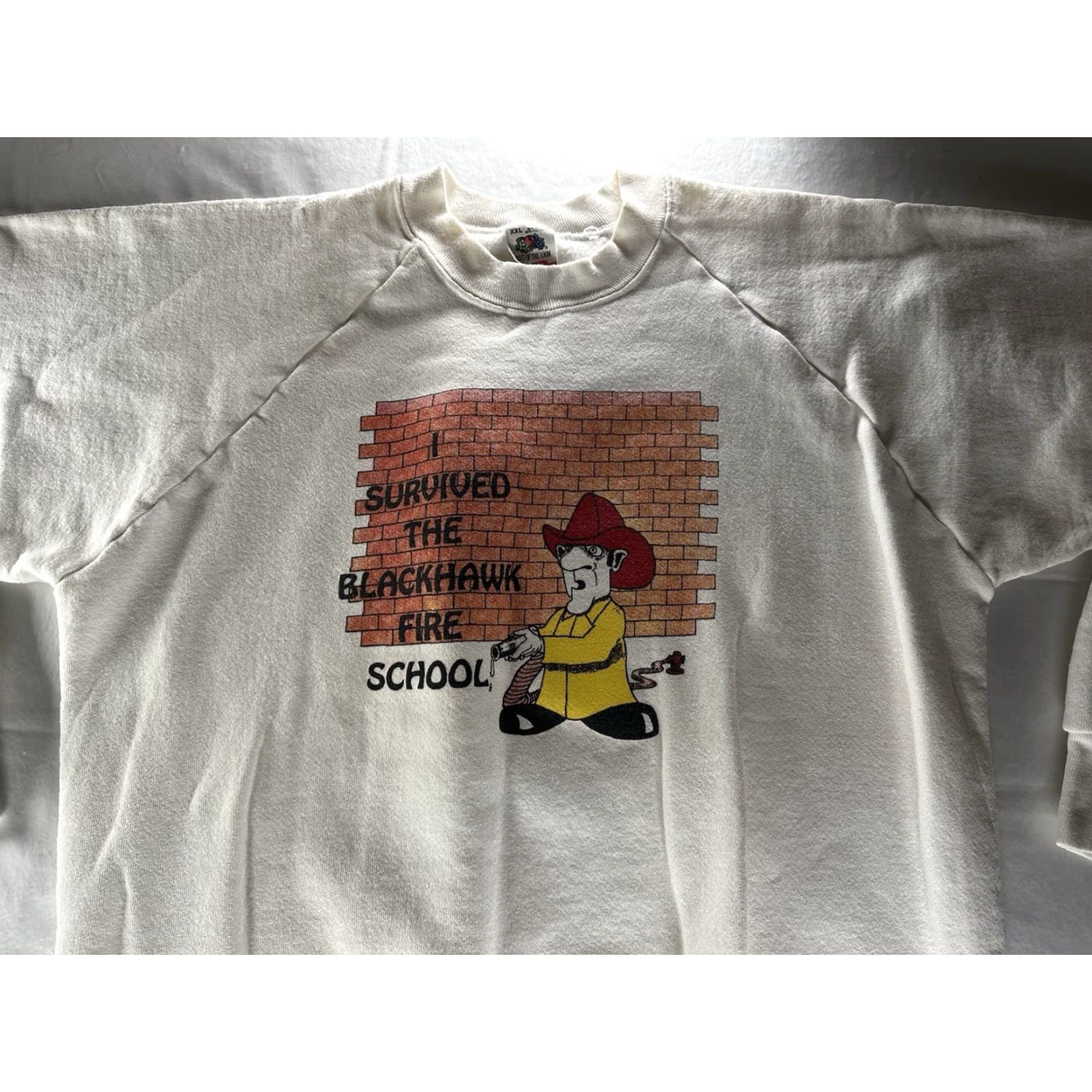 Fruit Of The Loom VINTAGE Blackhawk Fire School Sweatshirt Mens 2XL White Crewneck USA Made Sweatshirt Size US XXL / EU 58 / 5 - 7 Thumbnail