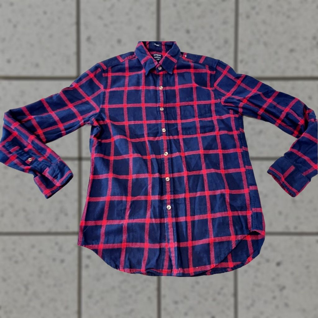 J.Crew VINTAGE J.CREW Flannel Button-Up Shirt S Men Blue Cotton Long Sleeve Cotton Flannel Button-Up Shirt S Men's Blue Size 36R - 1 Thumbnail
