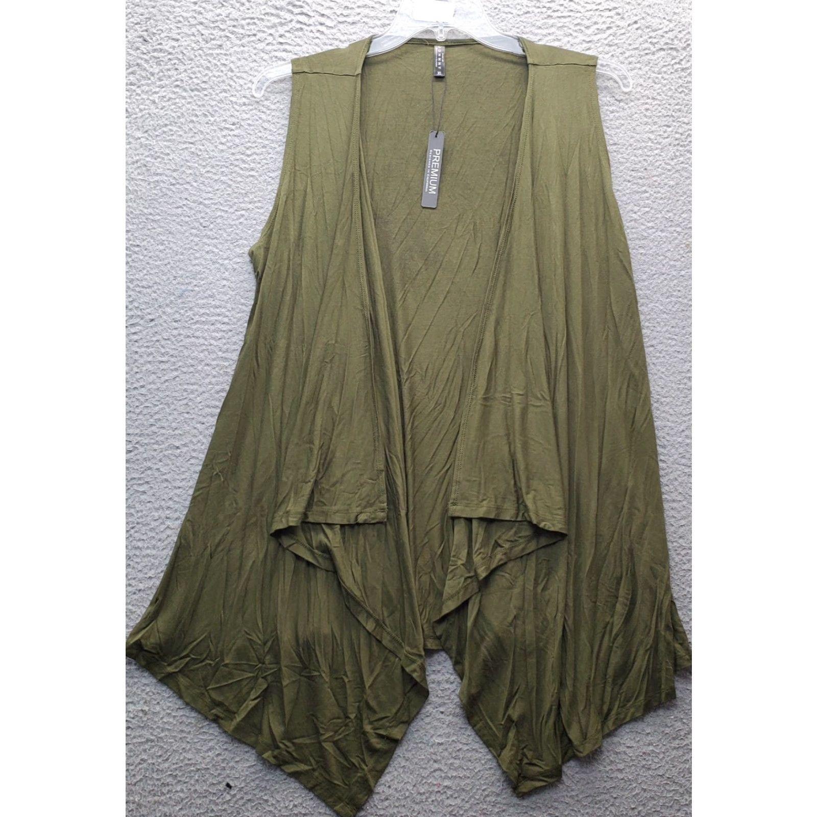 Vintage Johnny Cardigan Womens XL Green Sleeveless Open Front Drape Stretch Knit Casual Shirt Size XL / US 12-14 / IT 48-50 - 2 Thumbnail