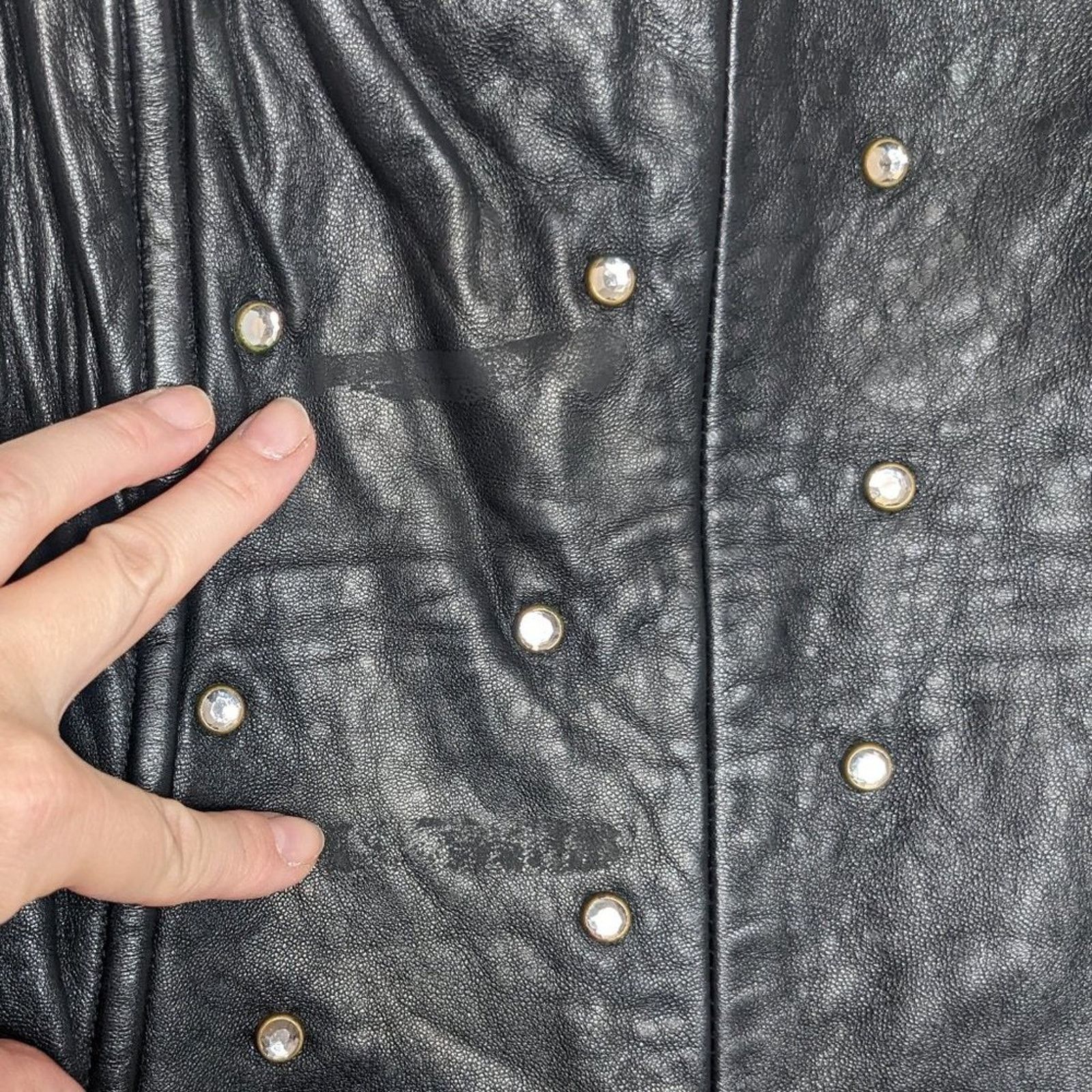 L.A. Roxx L.A Roxx Vintage Black Leather Mini Dress Studded Rhinestone Size L / US 10 / IT 46 - 5 Thumbnail