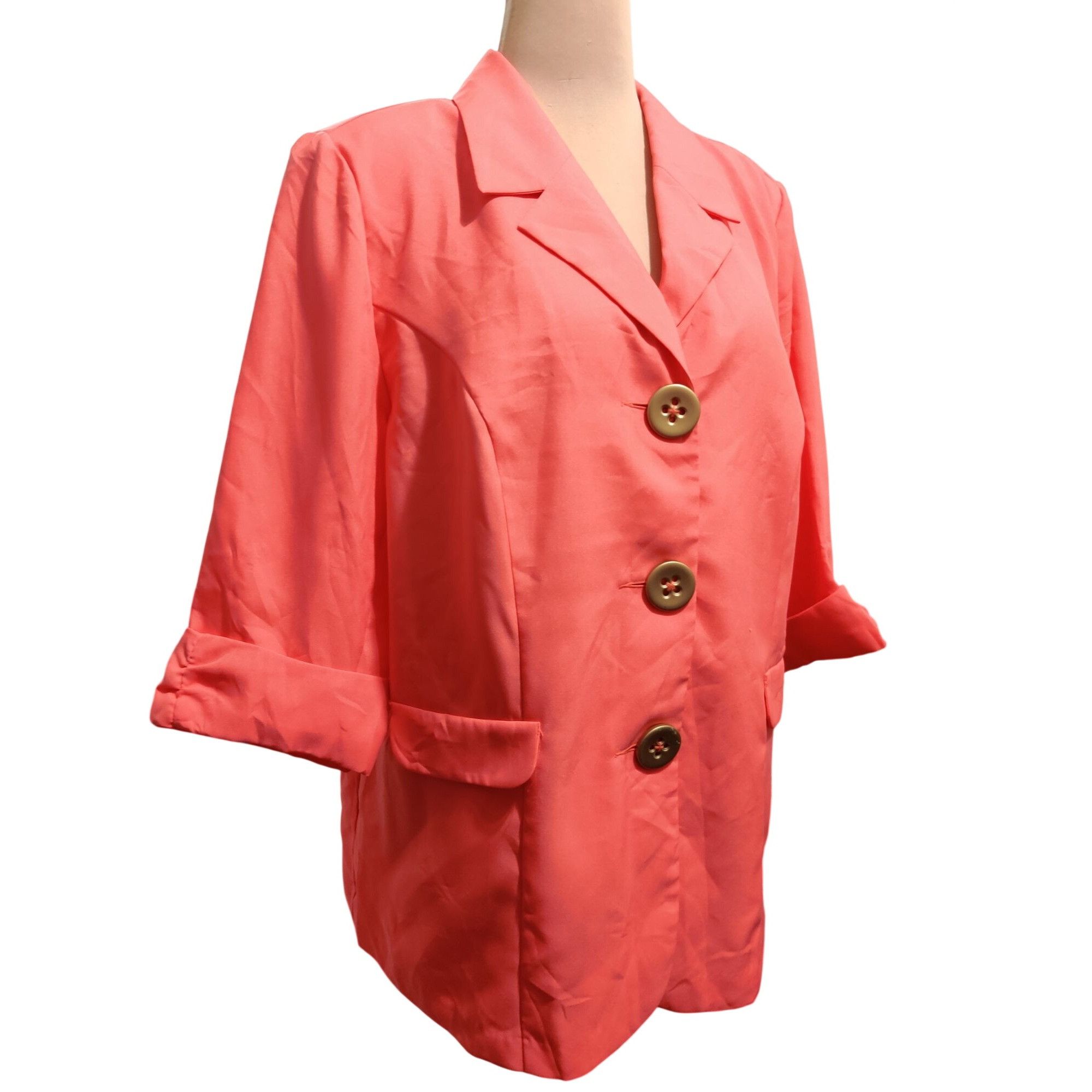 & Other Stories Allison Woods 22W Coral Button Front Plus Size Power Blazer Size 3XL / US 20-22 - 2 Thumbnail