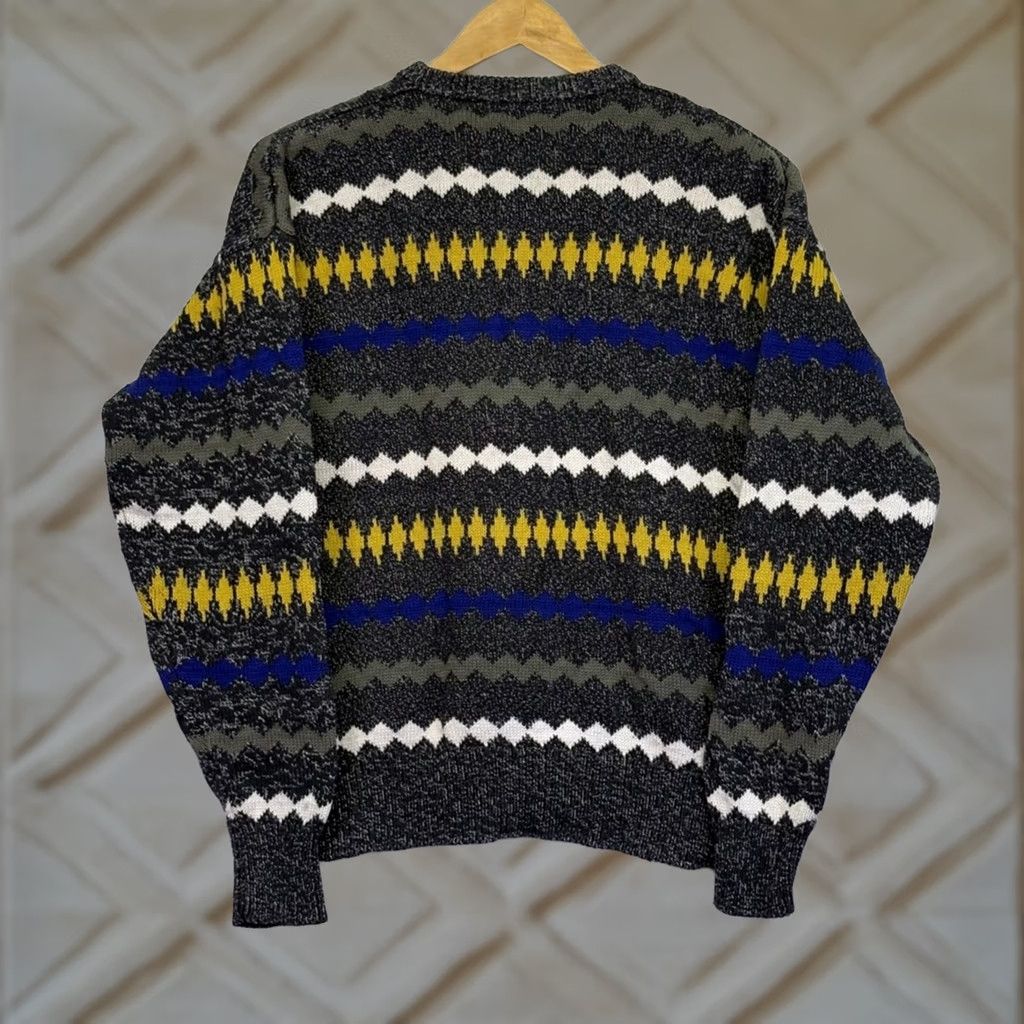 Liz Claiborne Vintage Claiborne Zig Zag Geometric Gray Cotton Sweater - Mens Medium Size Size US M / EU 48-50 / 2 - 1 Thumbnail