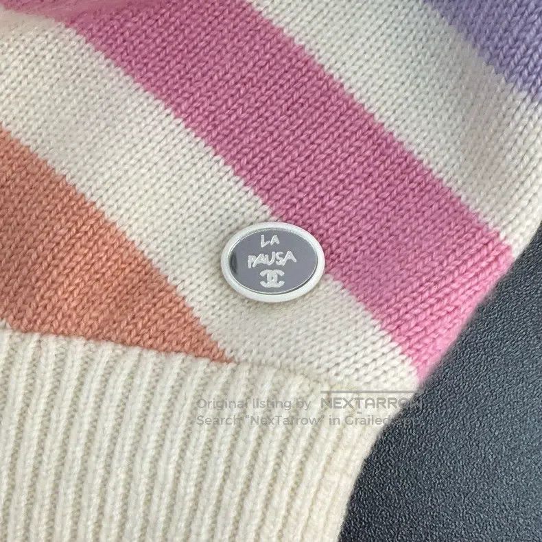 Chanel Chanel Beige rainbow striped gold chain logo cashmere knit Size M / US 6-8 / IT 42-44 - 9 Thumbnail