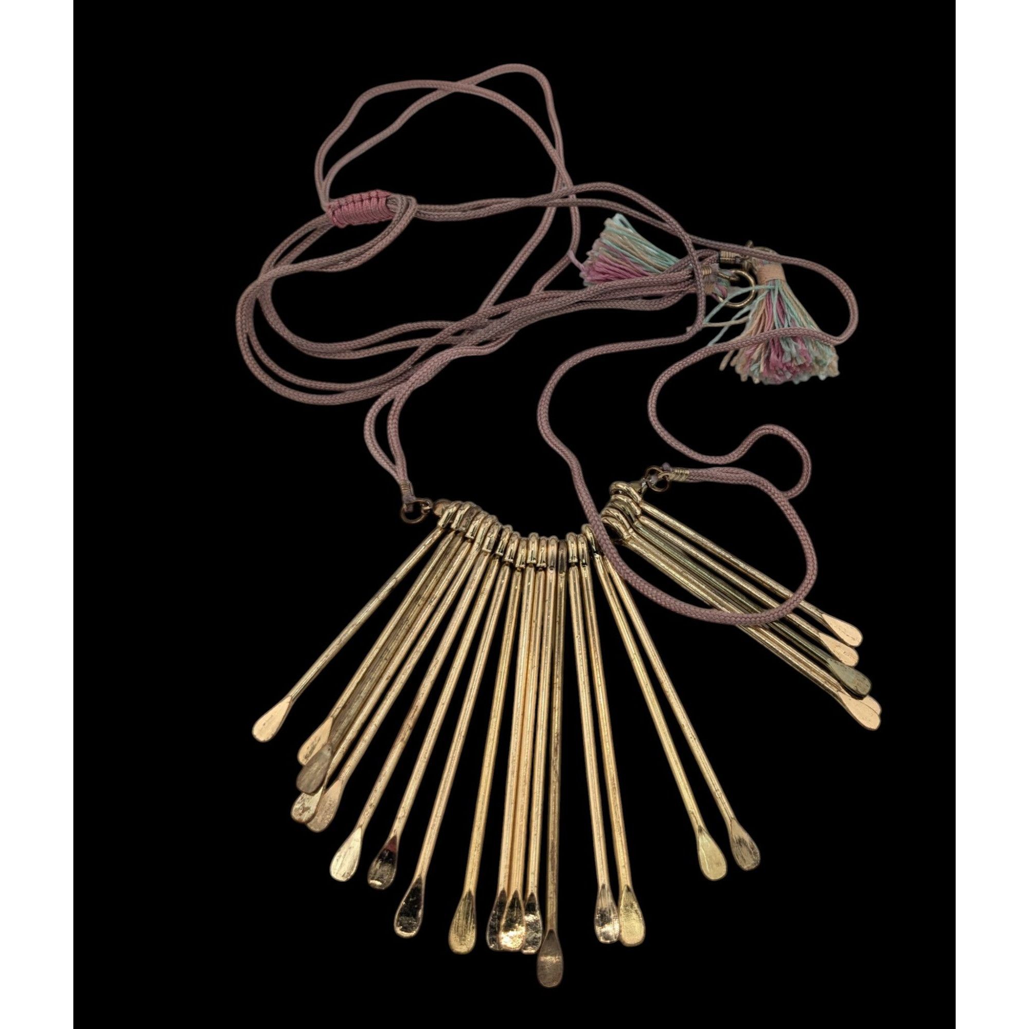 Other Vintage Bohemian Gold-Tone Spiked Necklace With Pink Cord & Size ONE SIZE - 1 Thumbnail