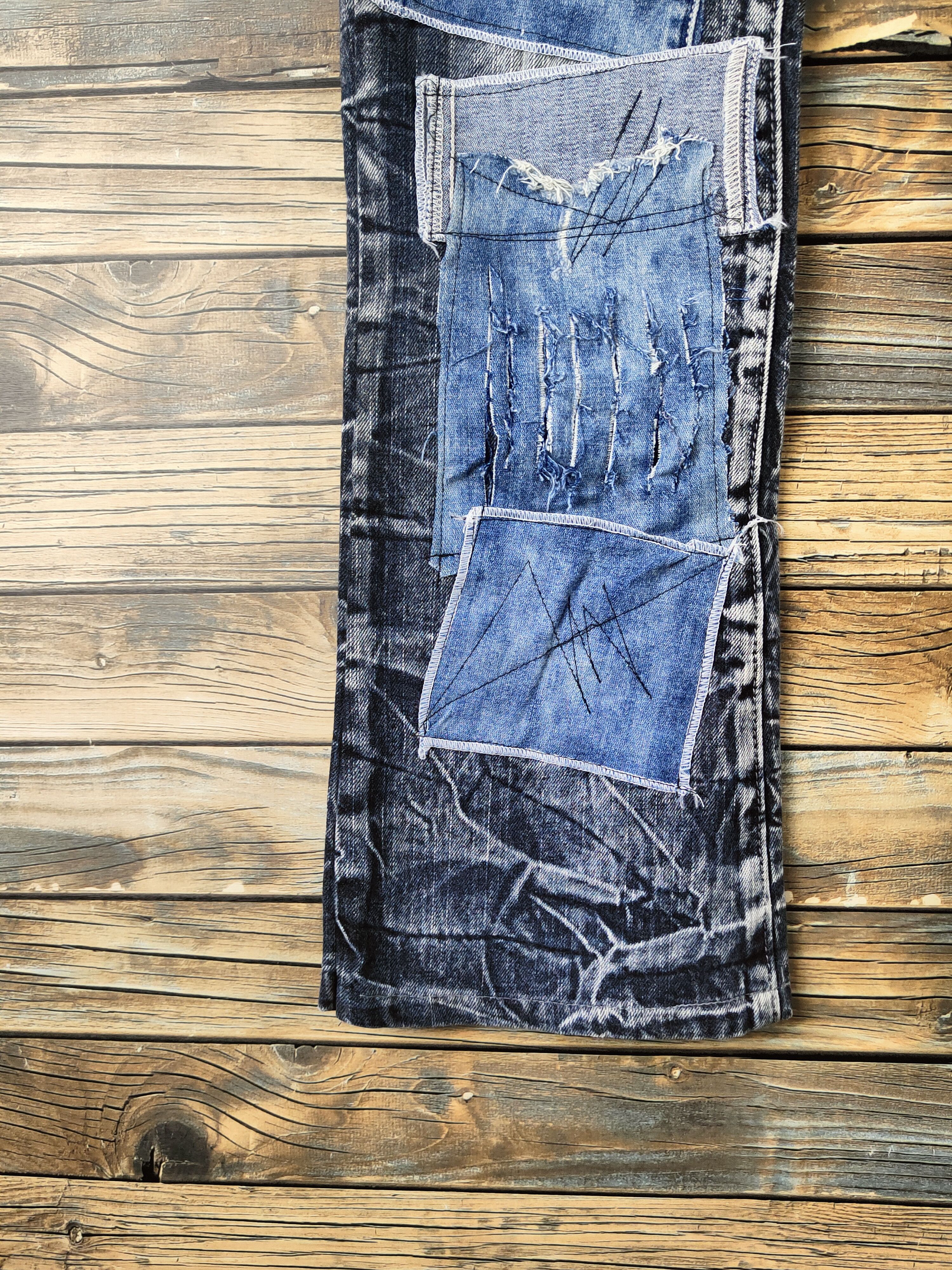 Japanese Brand DL Jack Serika Dark Blue Patched Denim Jeans #46-830 Size US 32 / EU 48 - 4 Thumbnail