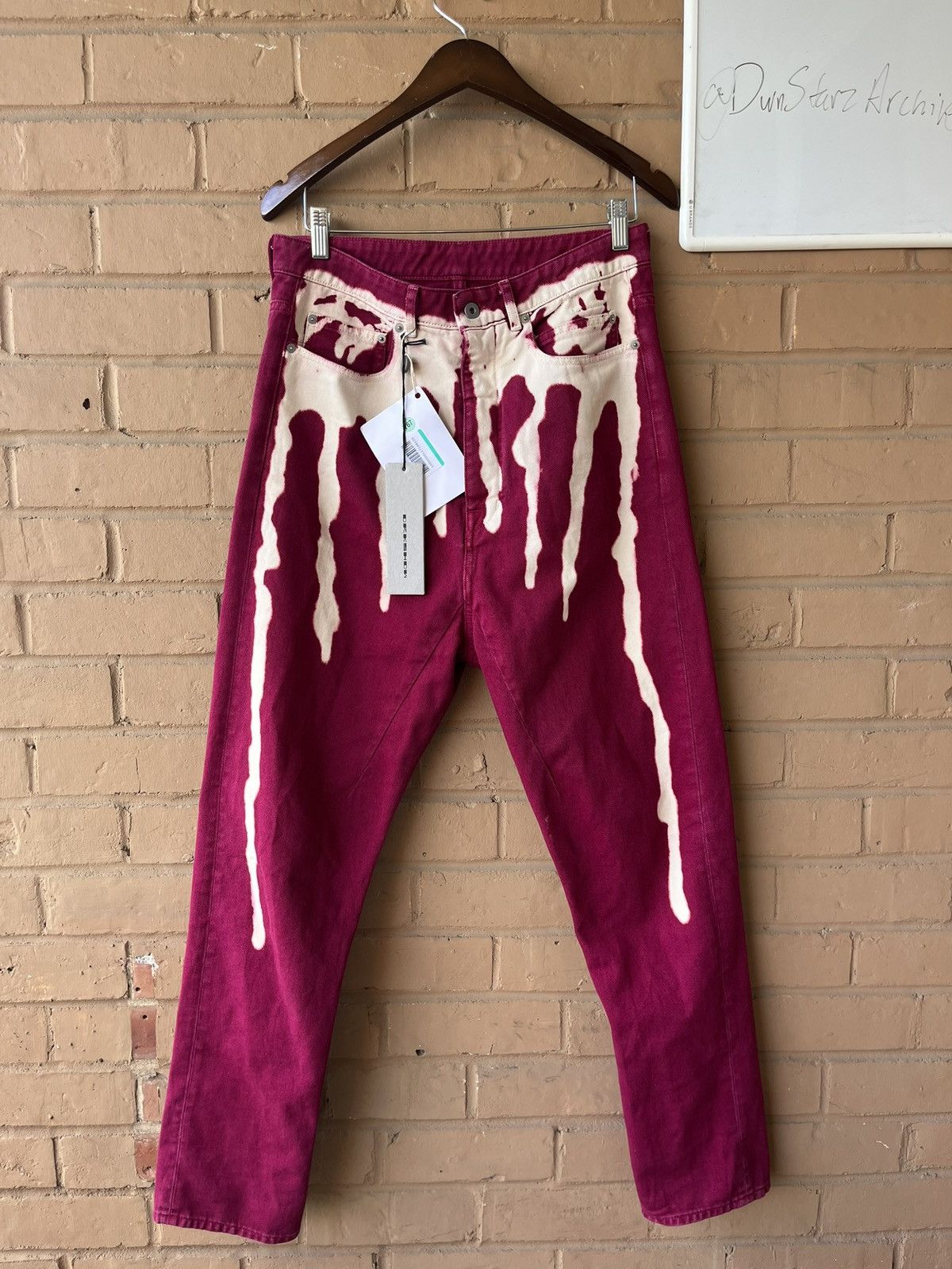 Rick Owens Fuxia Vomit Bleach Red Collapse Cut Jeans Size US 31 - 1 Thumbnail