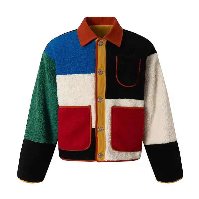 Japanese Brand Streetwear Fluffy Sherpa Colorblock Jacket Retro Style Size US XL / EU 56 / 4 - 1 Thumbnail