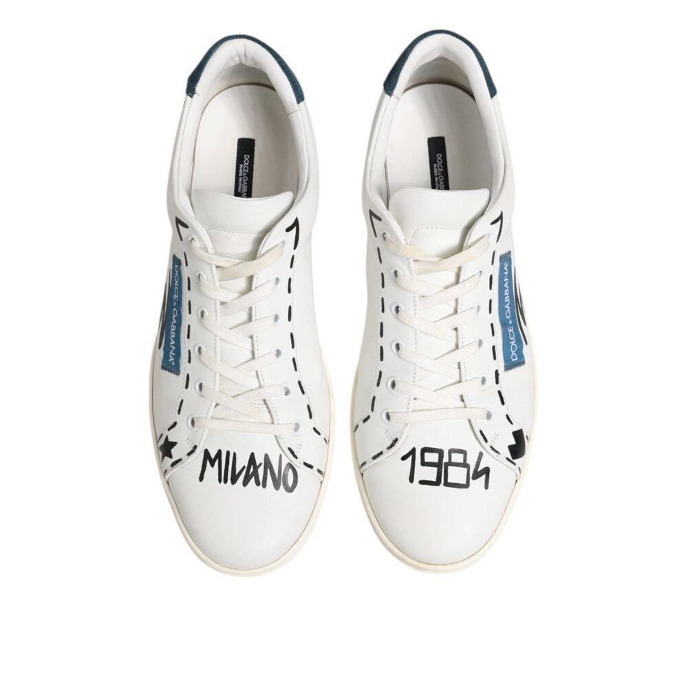 Dolce & Gabbana Dolce & Gabbana White Leather Printed Low Top Sneakers Shoes Size US 11 / EU 44 - 3 Thumbnail