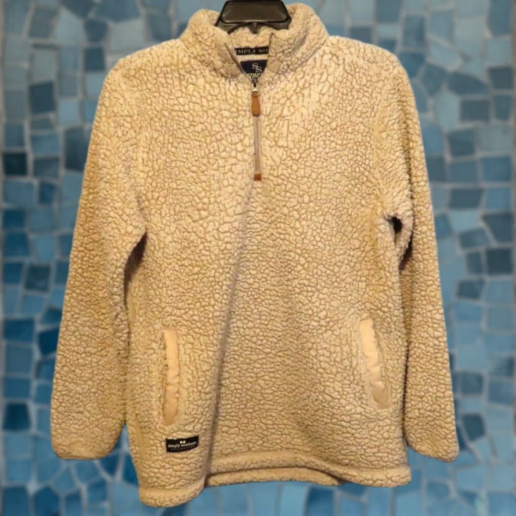 Vintage Simply Southern Womens L Pullover 1/4 Zip Fuzzy Ivory Sweater Regular Long Sleeve Queen Size L / US 10 / IT 46 - 1 Thumbnail