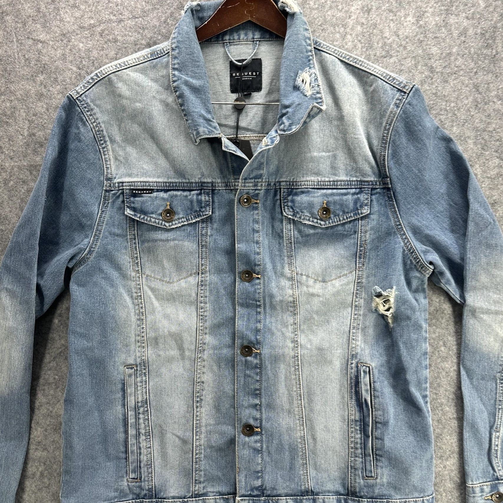 Vintage VINTAGE Request Mens Denim Jacket XL Blue Distressed TruckeR Coat Button Front Casual Size US XL / EU 56 / 4 - 3 Thumbnail