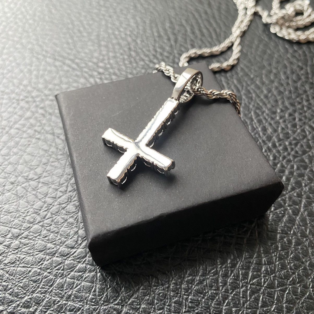 Jewelry Upside Down Cross Inverted Diamond Pendant w/ 20" Rope Chain Size ONE SIZE - 3 Thumbnail