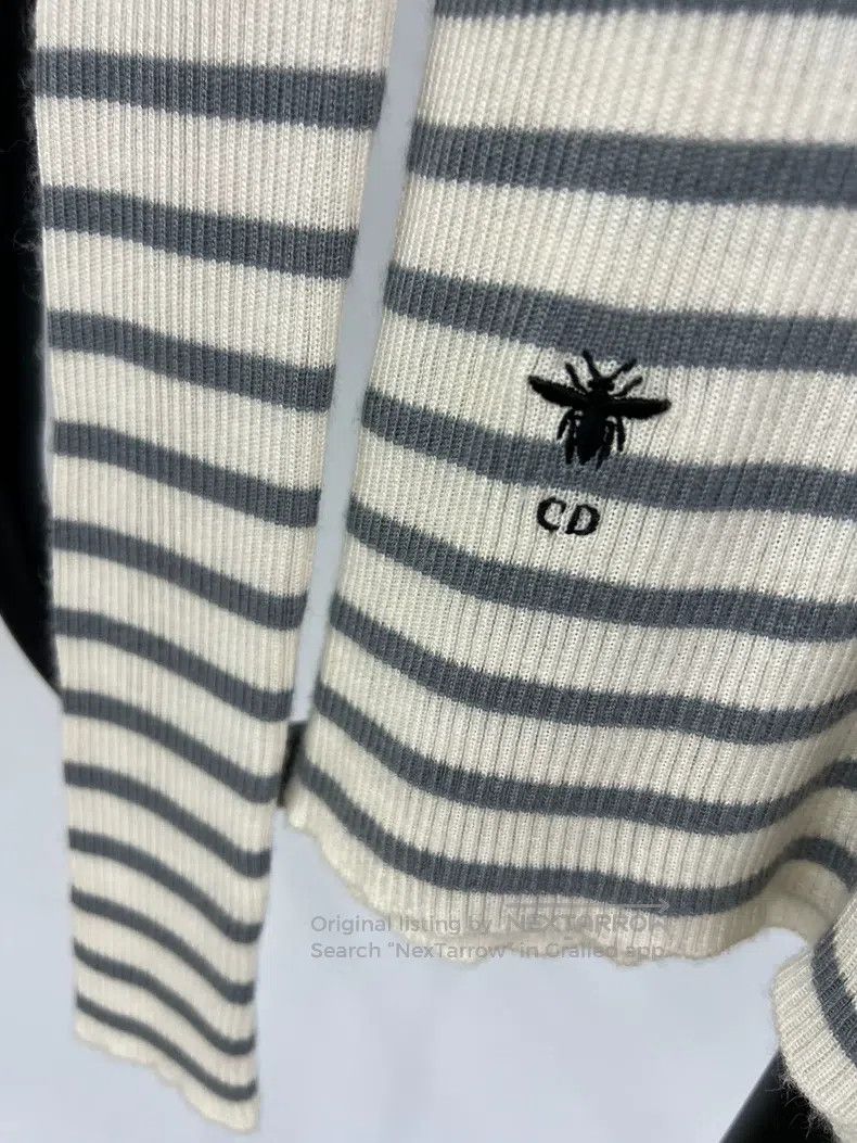 Dior Dior Greyish-white striped little bee logo knitted sweater Size S / US 4 / IT 40 - 3 Thumbnail