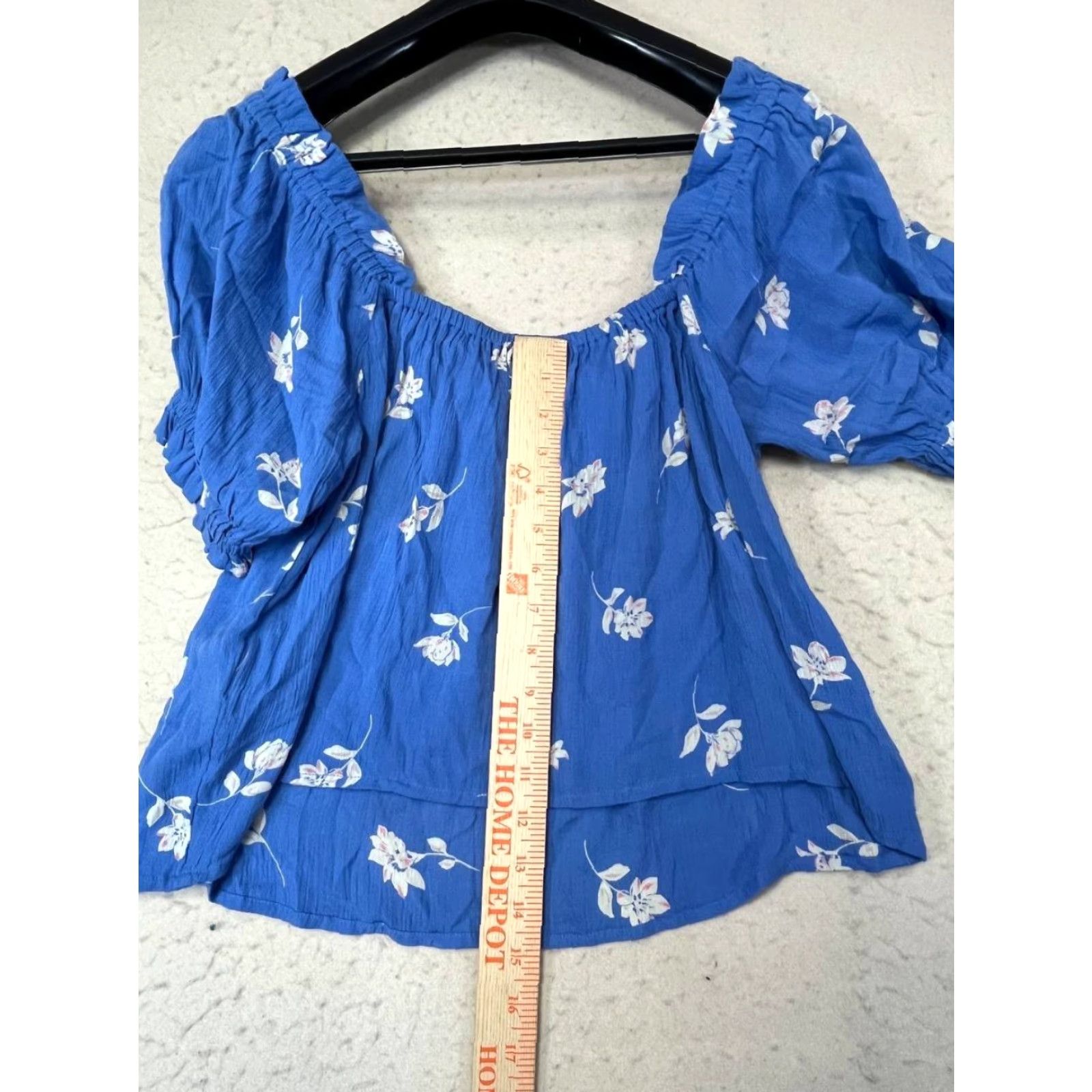 Billabong Billabong Womens Blouse Shirt Short Sleeve Boat Neck Puff Ruffle Floral Blue L Regular Womens Size L / US 10 / IT 46 - 3 Thumbnail