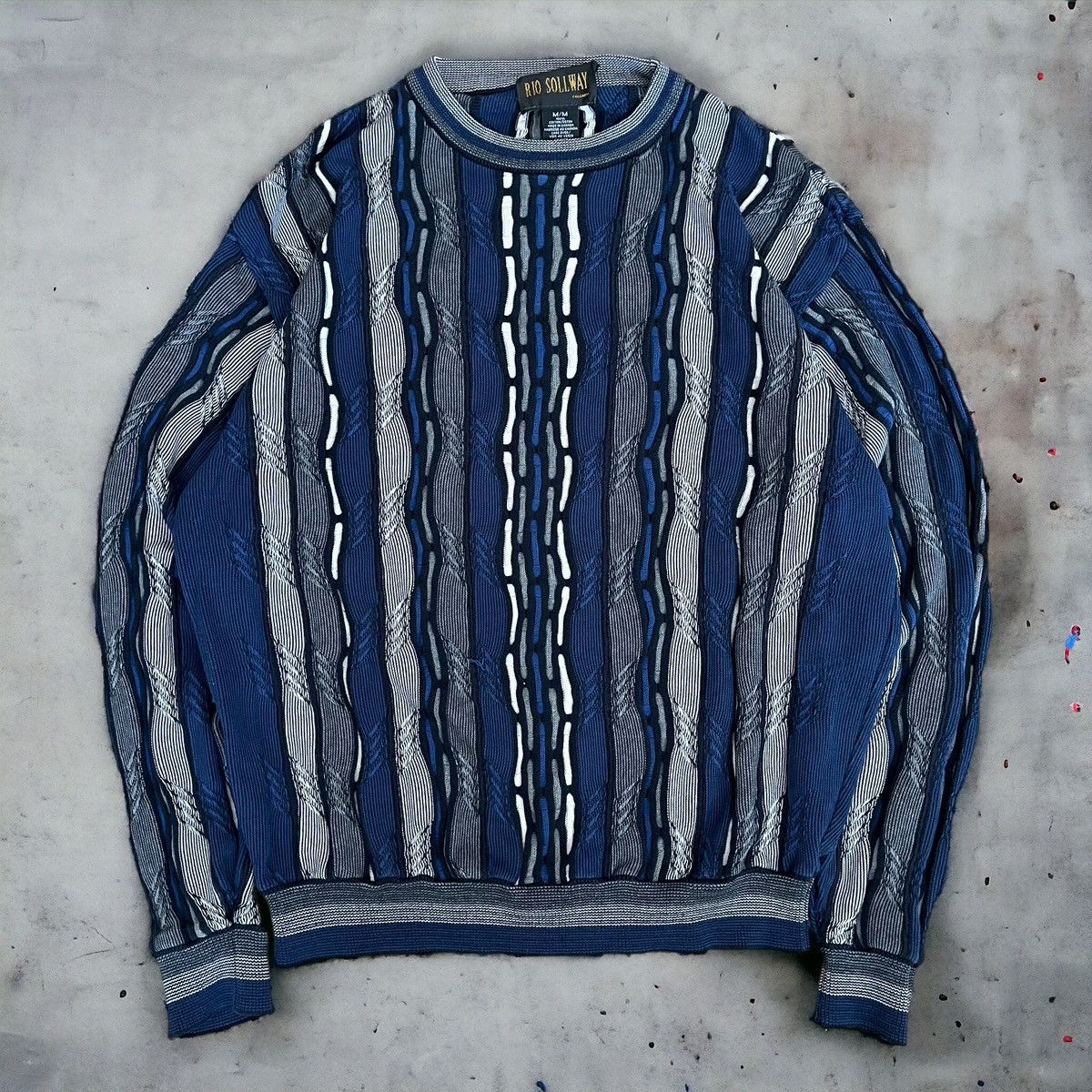 image of Vintage Coogi Style 3D Knit Sweater in Blue, Men's (Size Medium)