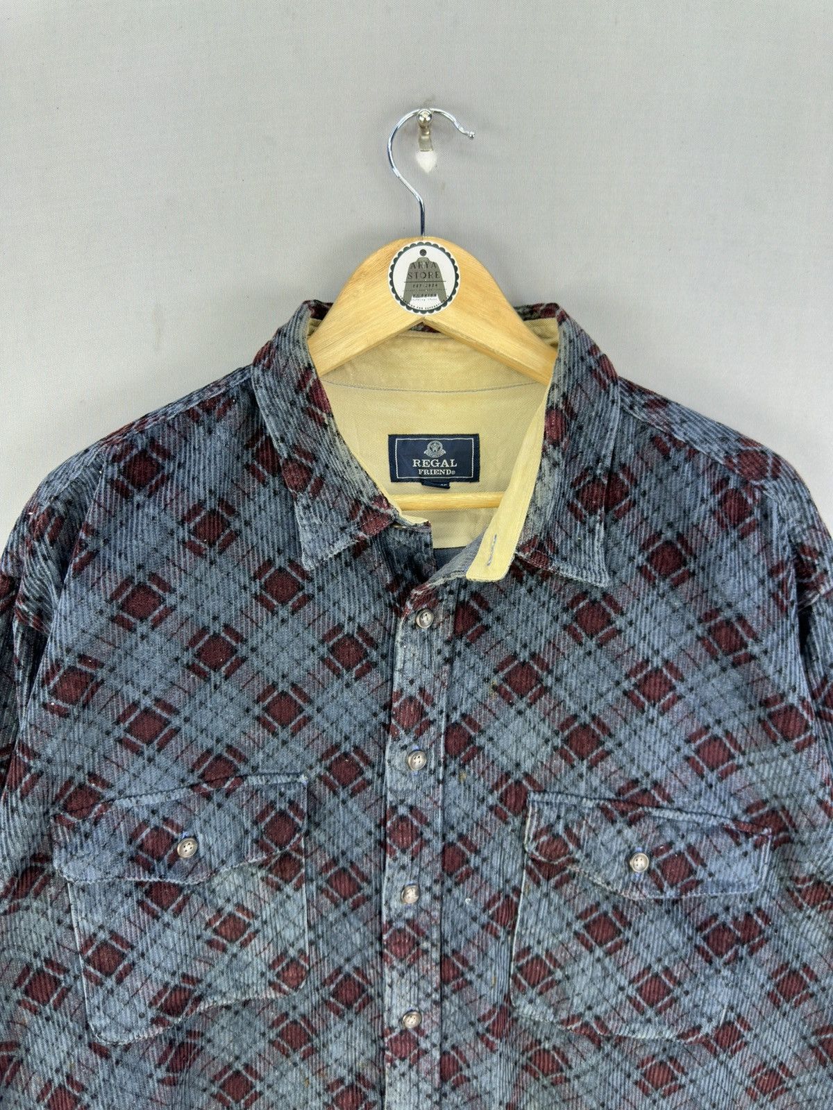 Japanese Brand Regal Friend Corduroy Plaid Check Flannel Shirt Size US XXL / EU 58 / 5 - 7 Thumbnail