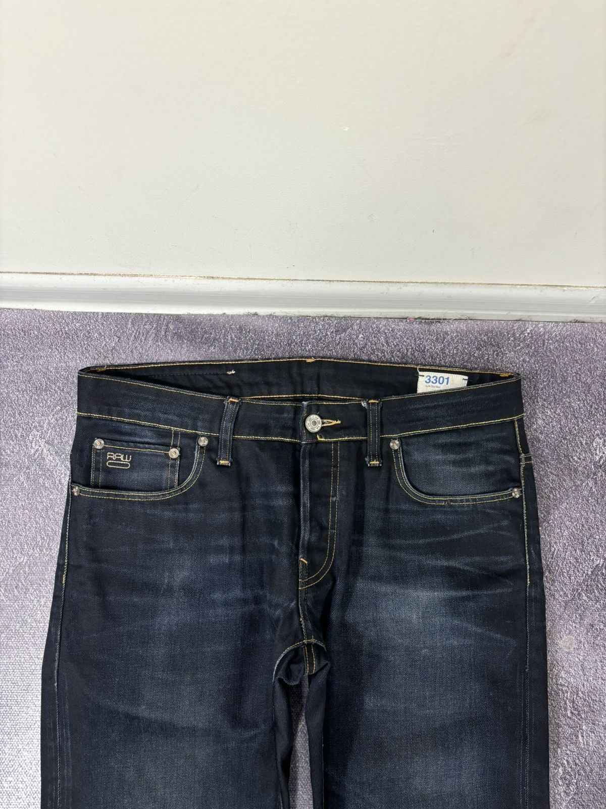 G-Star Vintage G-Star Raw Avant Garde Faded Navy Denim Biker Jeans Size US 33 - 11 Thumbnail