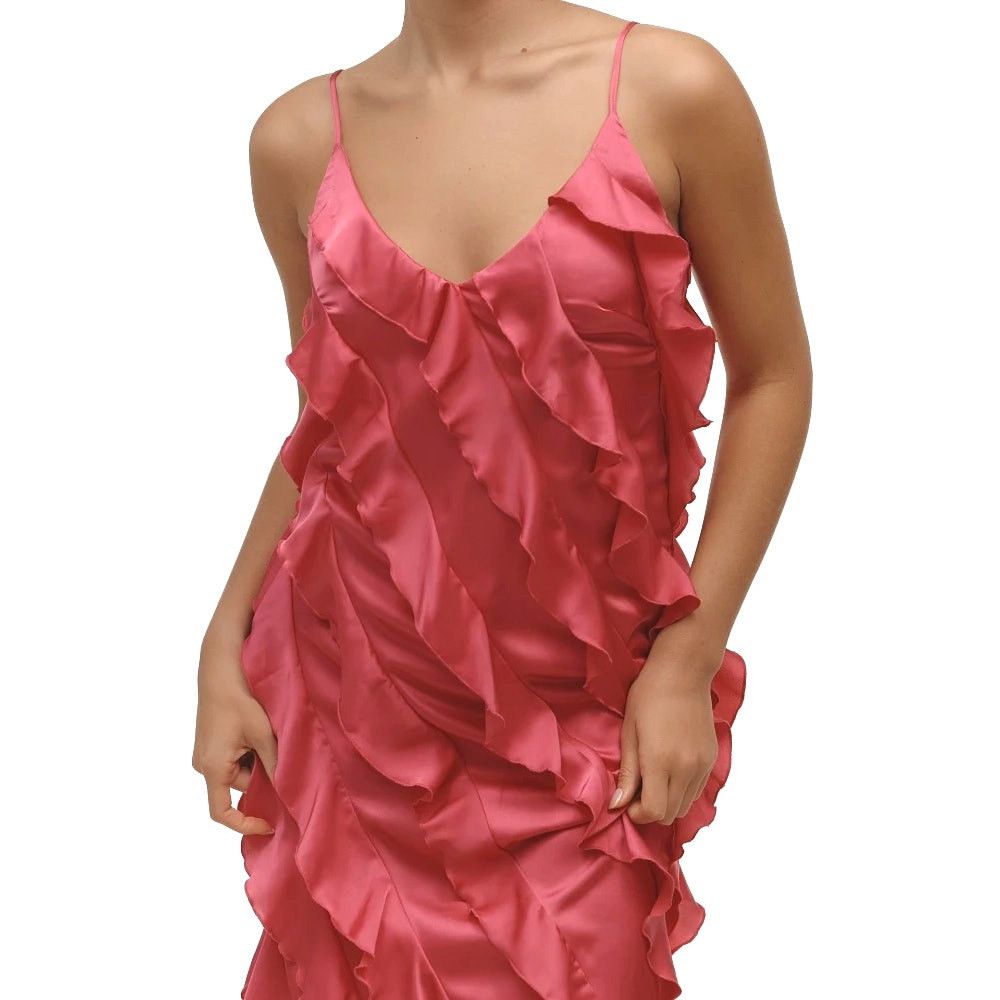 Anthropologie NWT Bias-Cut Ruffled Midi Dress $198 X-LARGE Pink V-neck Size XL / US 12-14 / IT 48-50 - 3 Thumbnail