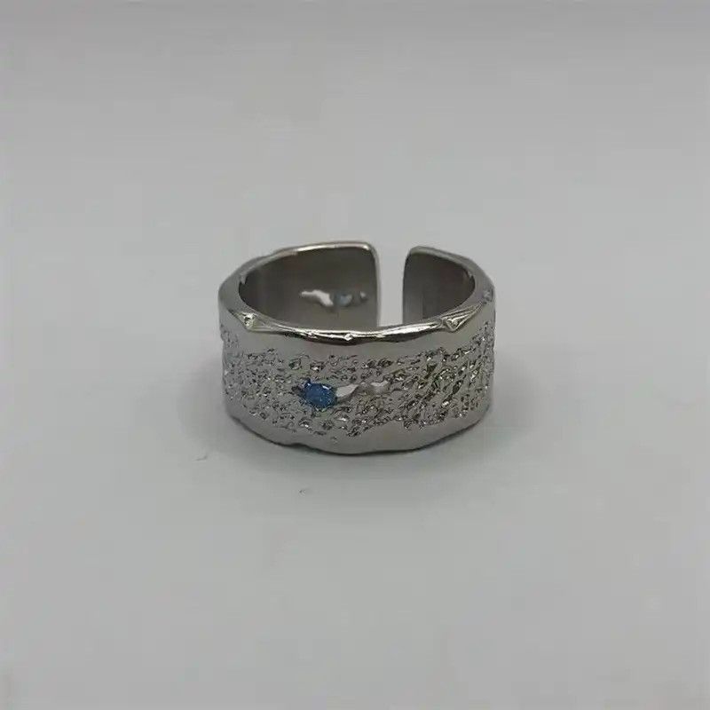 Jewelry × Sterling Silver Wide Blue Crystal Silver 925 Sterling Ring Size ONE SIZE - 3 Thumbnail