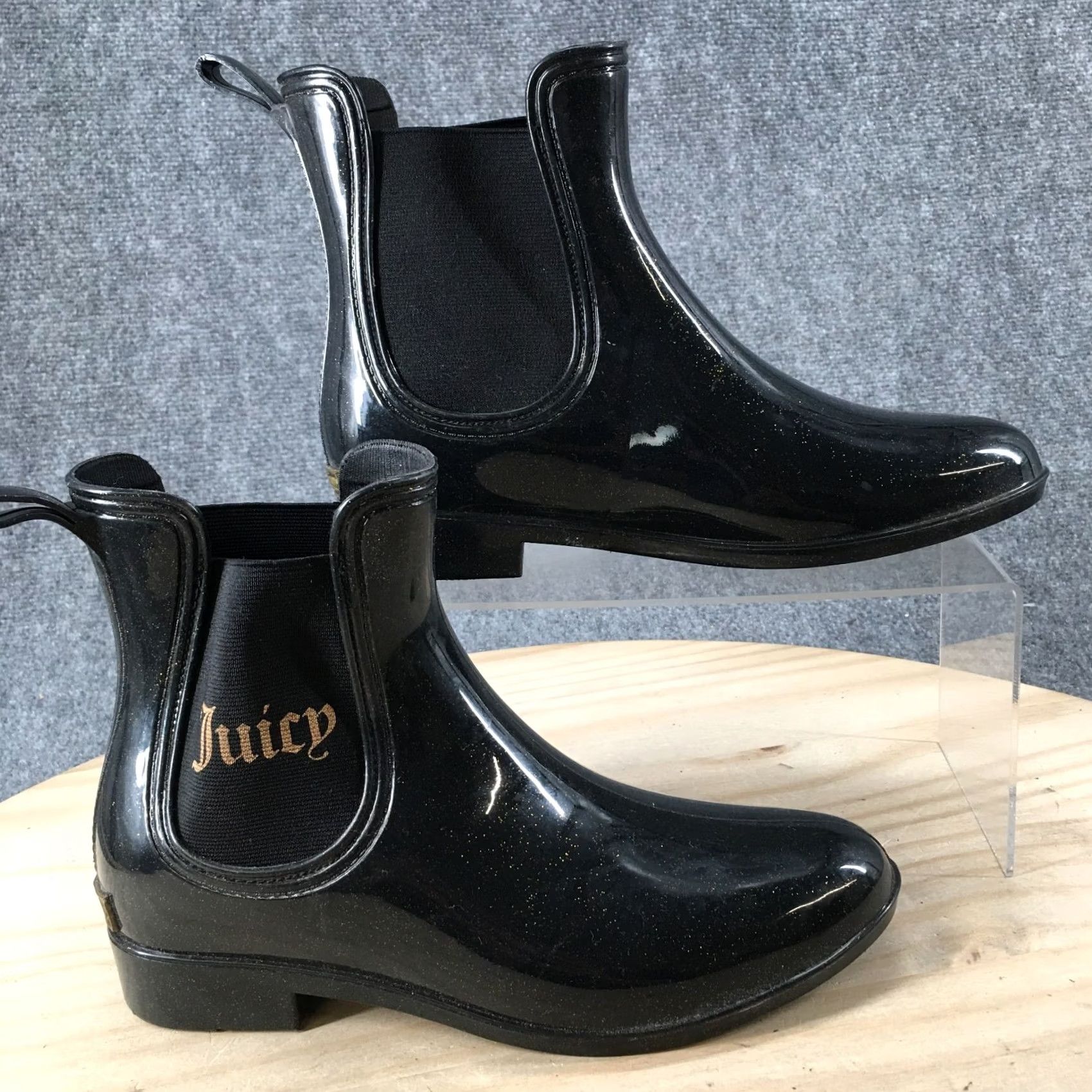 Juicy Couture Juicy Couture Boots Womens 7 Glitter Chelsea Rain Ankle Booties Black Pull On Size US 7 / IT 37 - 2 Thumbnail