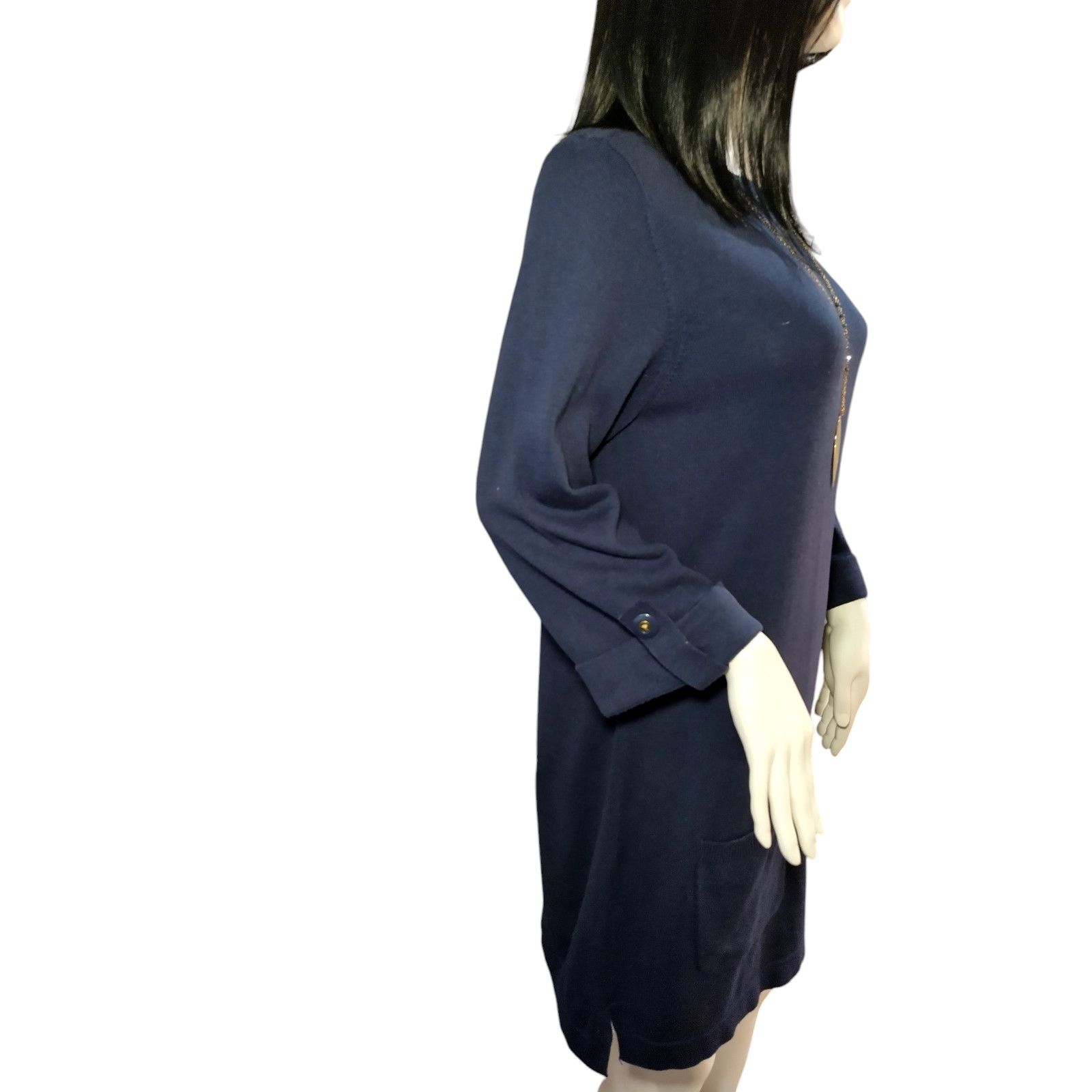 Denim & Co. D&Co. Womens Crewneck Sleeves Mini A-line Dress Blue Sz Md Size M / US 6-8 / IT 42-44 - 4 Thumbnail