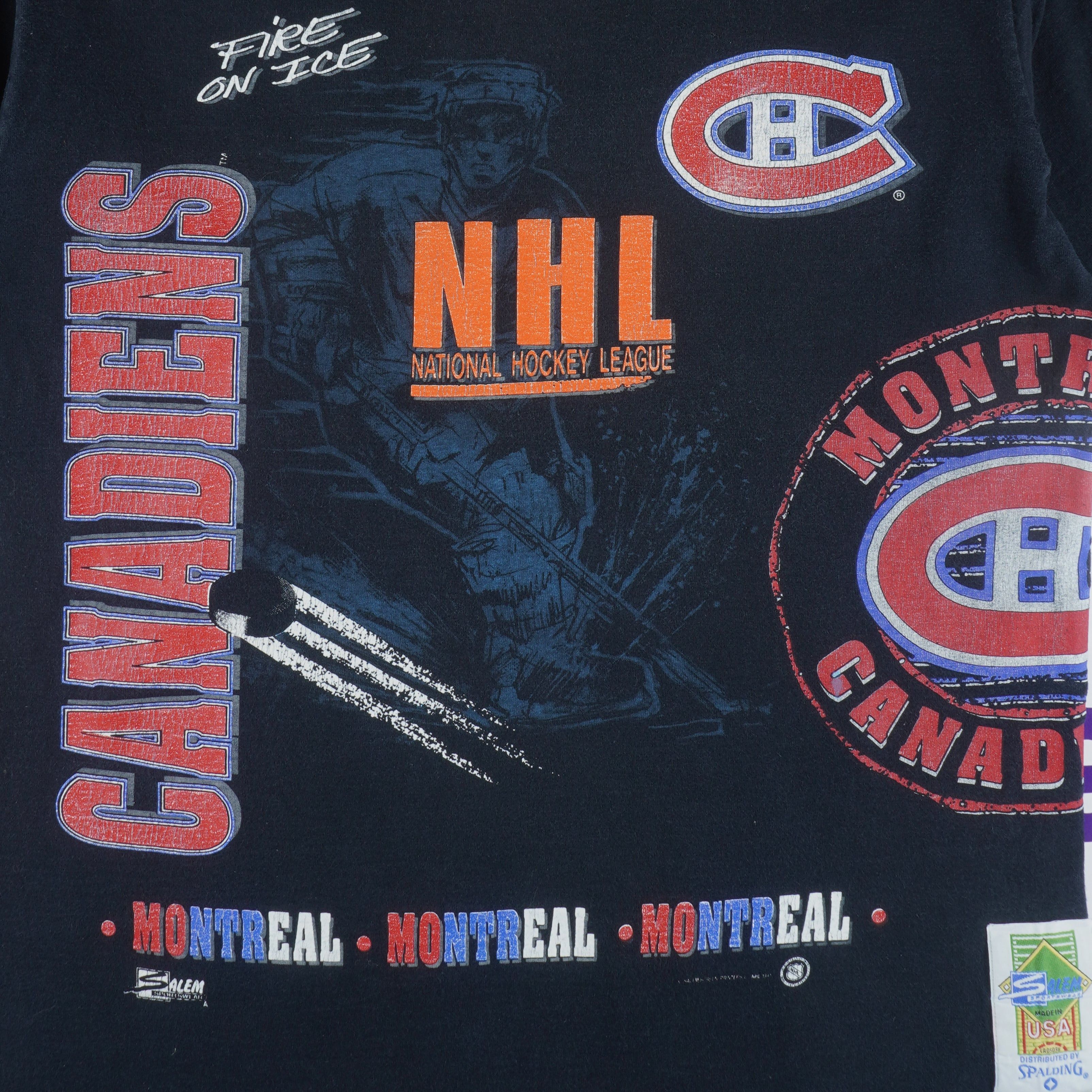 Salem Sportswear NHL - Montreal Canadiens Fire On Ice T-Shirt 1990s Size US L / EU 52-54 / 3 - 3 Thumbnail