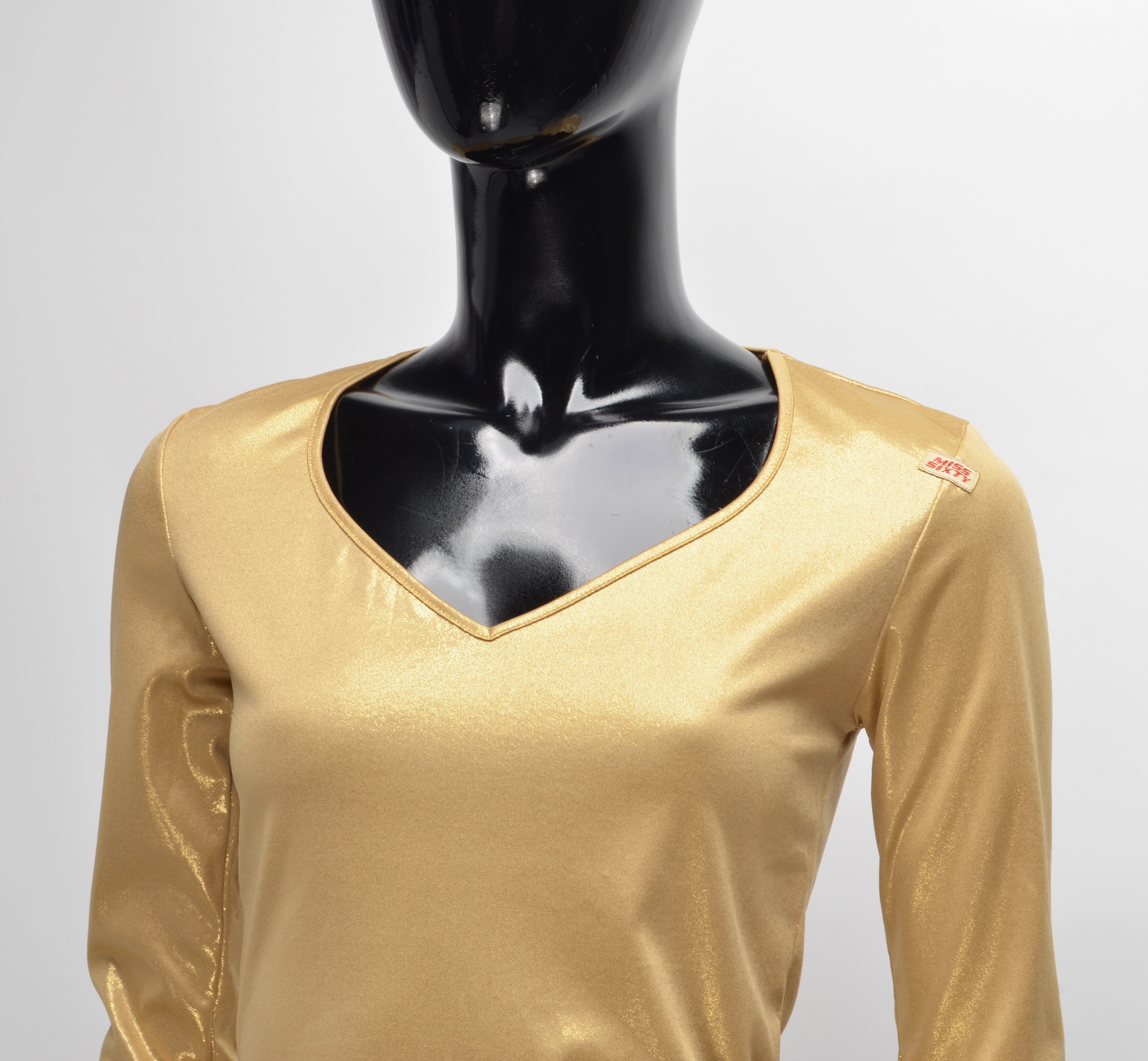 Miss Sixty Vintage Miss Sixty Luxury Gold Sparkle Y2K 3/4 Sleeve Top Size M / US 6-8 / IT 42-44 - 2 Thumbnail