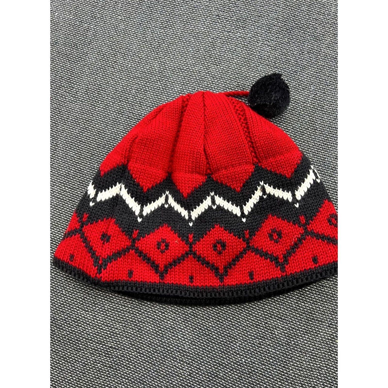 Vintage VINTAGE Eisbar Beanie Hat One Size Wool Blend Ski Lined Pom Pom Red Black Beanie Mens Womens Unisex Adults Wool Size ONE SIZE - 4 Thumbnail