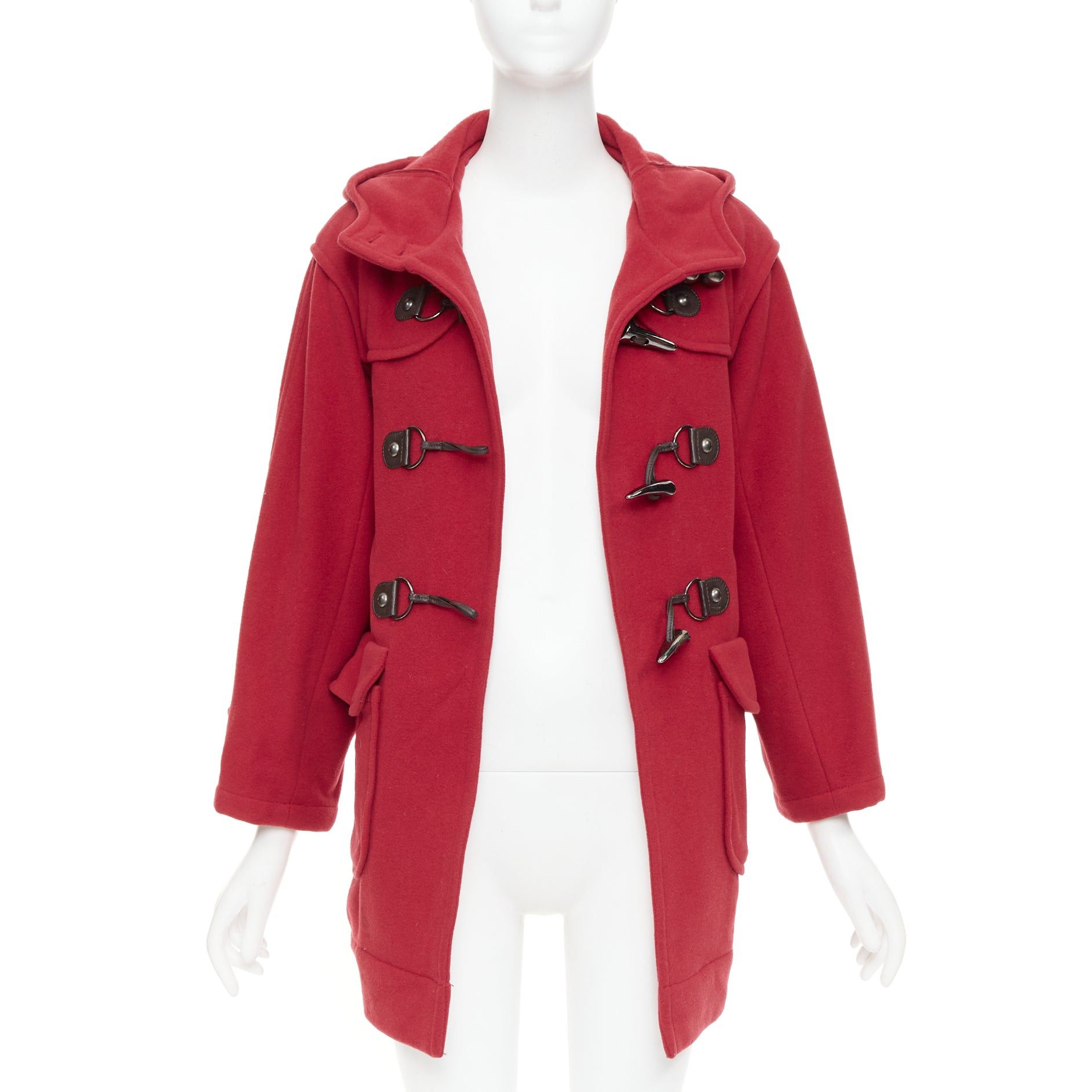 Lanvin LANVIN EN BLEU red wool blend black brown toggle leather pea coat FR36 S Size S / US 4 / IT 40 - 1 Thumbnail