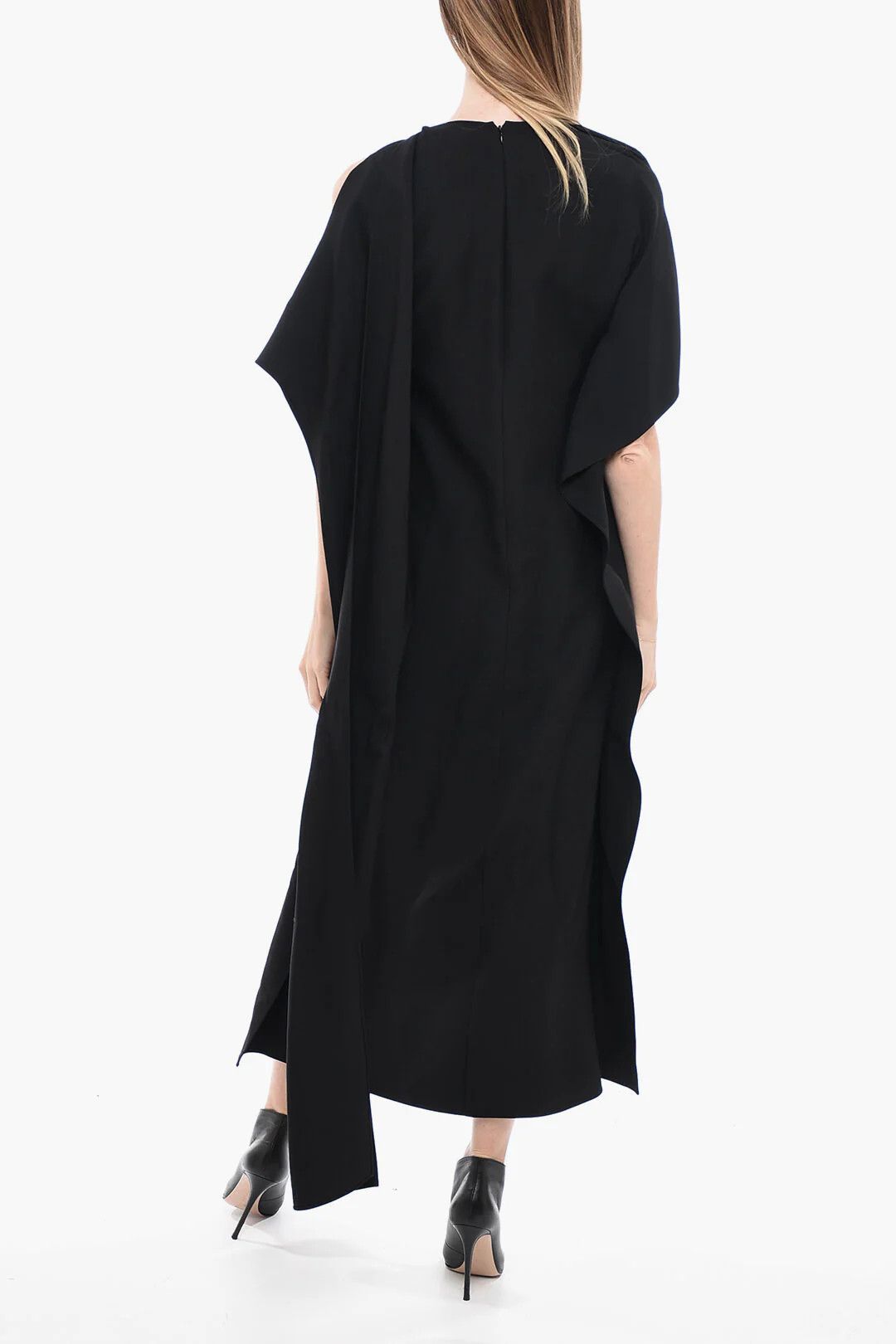 Valentino og1mm0426 Wool-Blend Cape Dress in Black Size S / US 4 / IT 40 - 2 Thumbnail
