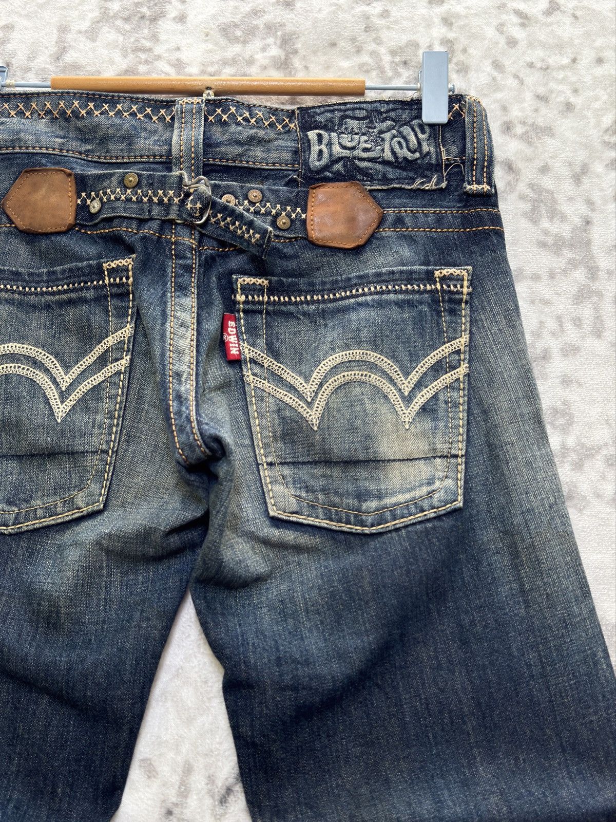 Edwin Edwin Blue Trip Flare Low Rise Mud Wash Buckle Back Denim Size US 28 / EU 44 - 9 Thumbnail