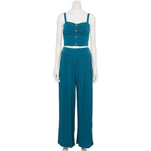 Other Womens Teal Cropped Button-Front Top With Adjustable Straps Size XL / US 12-14 / IT 48-50 - 2 Thumbnail