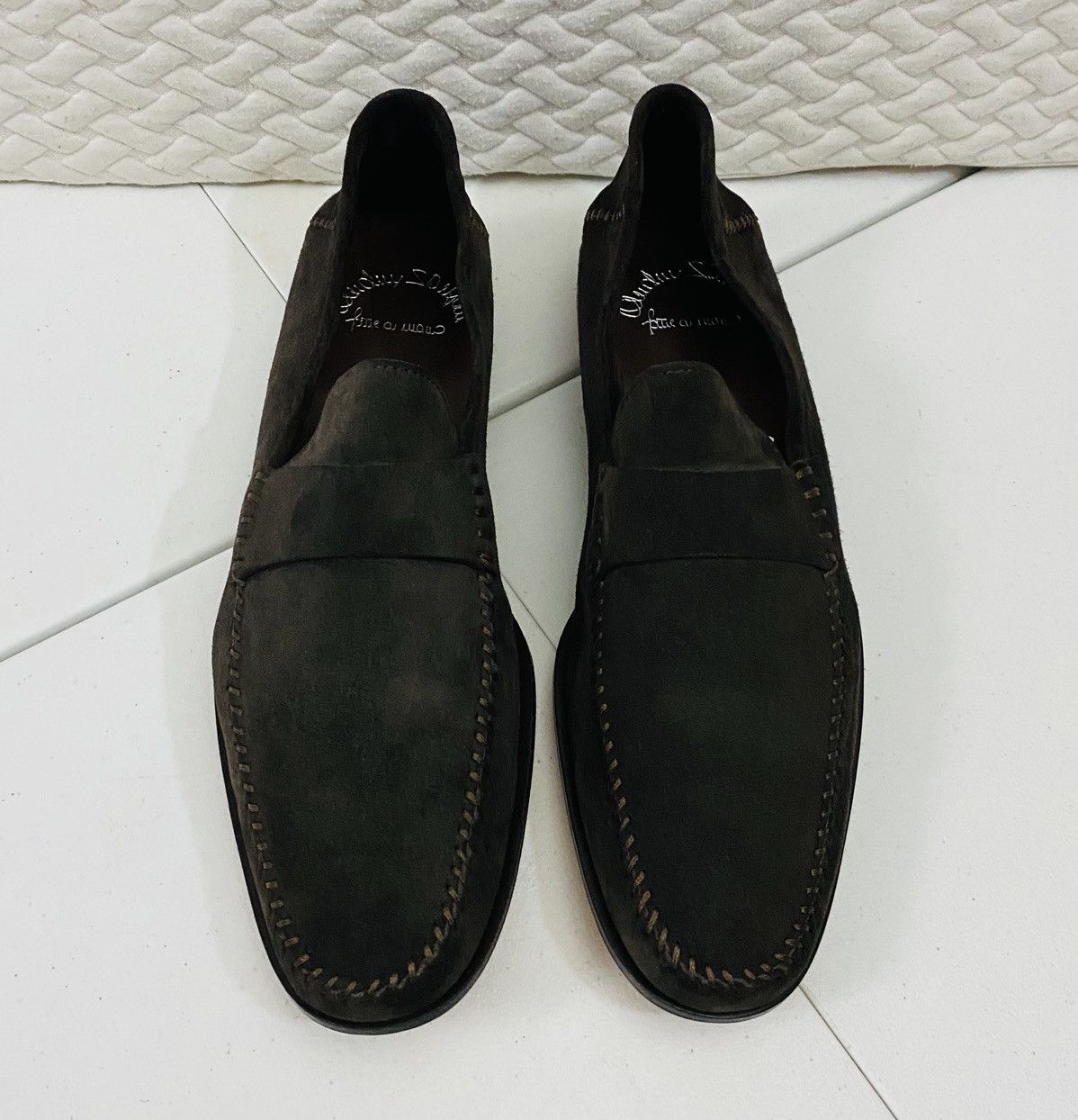 Santoni Santoni Chocolate Suede Tonal Stitched Apron Loafer 12 NEW Size US 12 / EU 45 - 12 Thumbnail