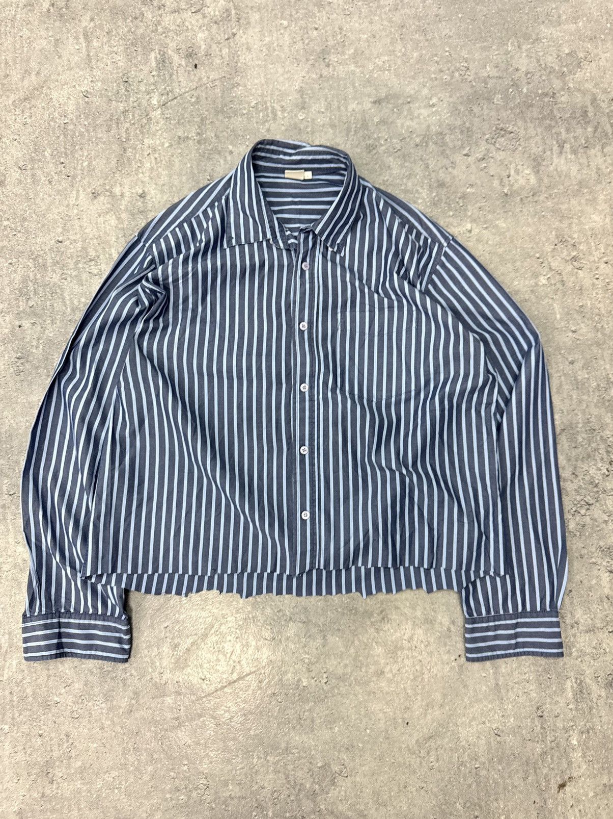 Japanese Brand ᶠᵃⁿᶜʸᵍᵘʸBOXY Trashed Shirt Vintage Cropped Button Up 90s ...