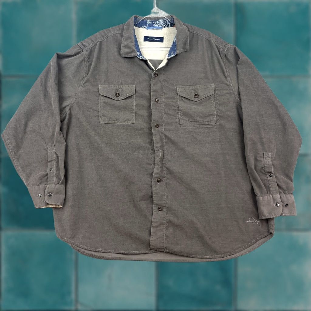 Tommy Bahama Tommy Bahama Corduroy Cord Shirt Mens 2XB Grey Gray Preppy Button Up Pockets EUC Size US XXL / EU 58 / 5 - 1 Thumbnail