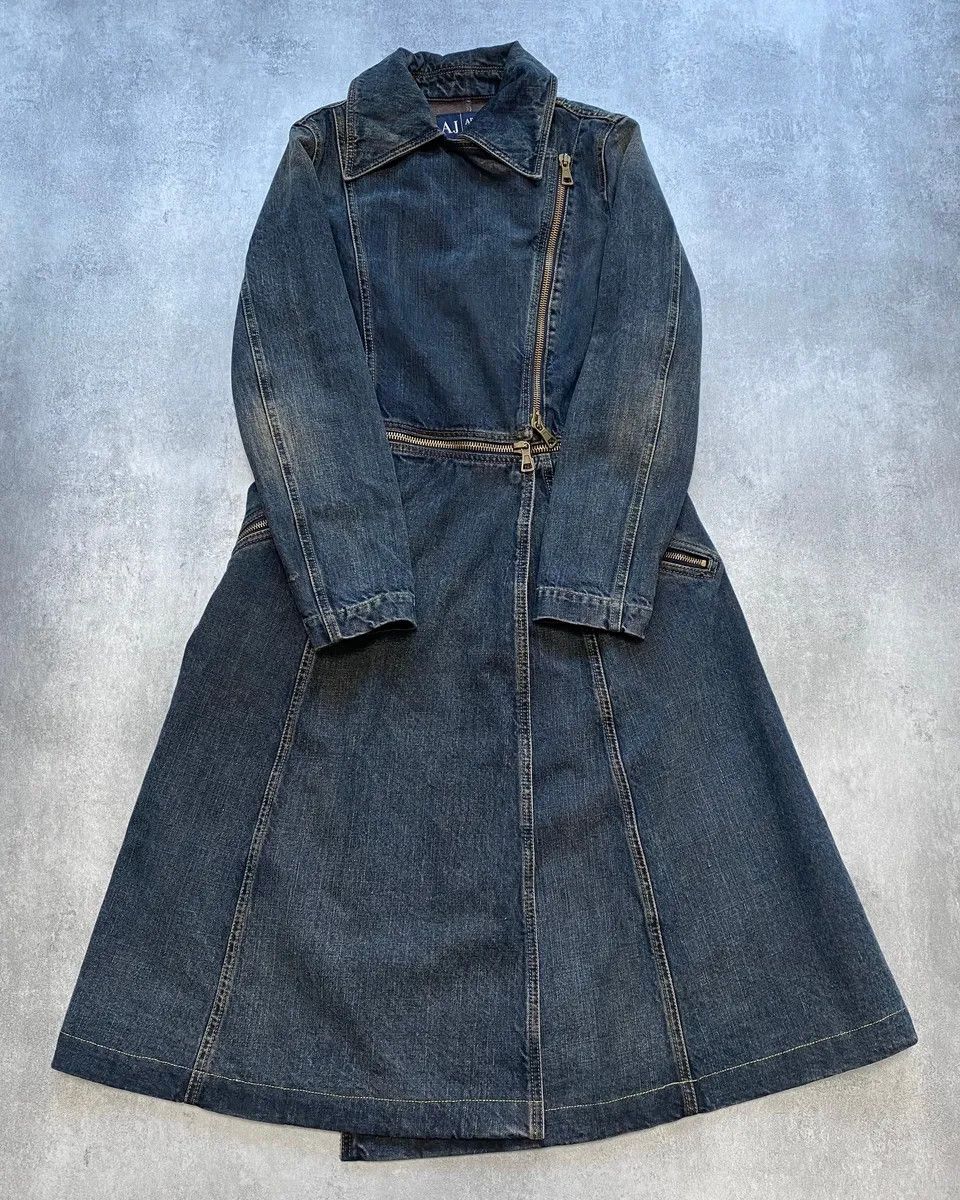 Armani × Designer × Vintage 2000s Armani Blue Multi-Zips Denim Trench Coat Size S / US 4 / IT 40 - 1 Thumbnail