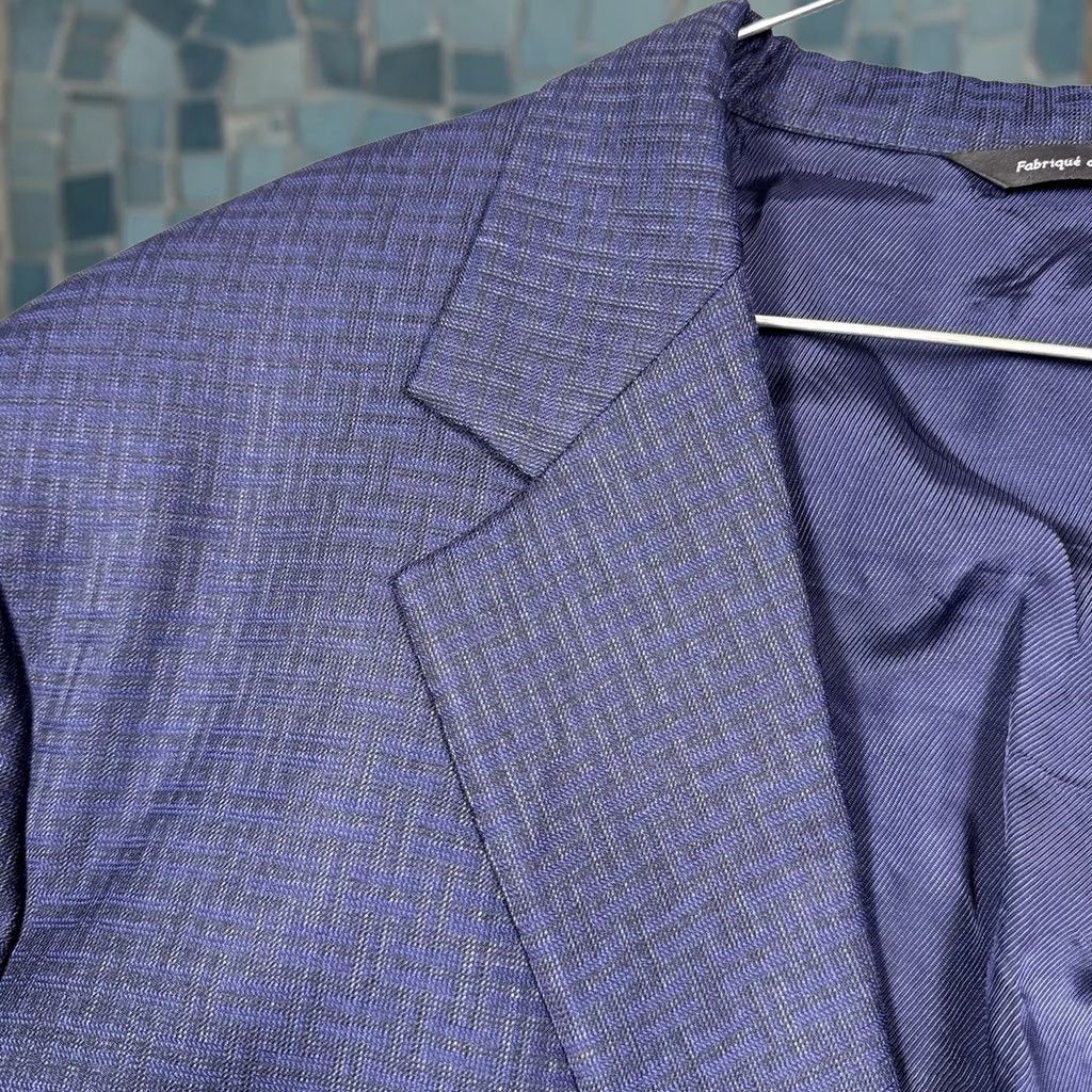 Tallia Coppley Sport Coat Mens 42R Blazer Wool Blue 2-Button Notch Lapel Double-Vented Regular Fit Geometric Napoli Tallia Di Delfino Napoli Blazer Suit Size 42R - 1 Thumbnail