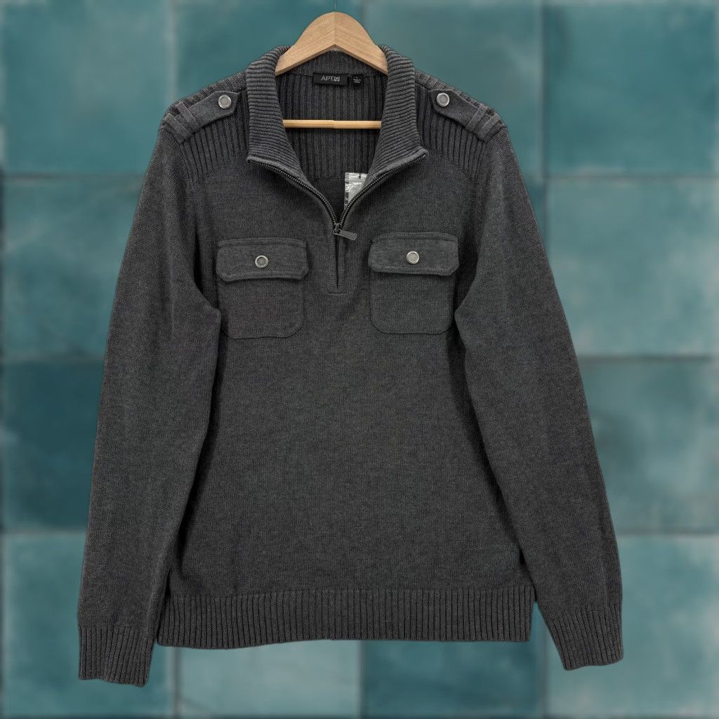 Apt. 9 APt.9 Sweater Mens L Gray Cotton Wool Cashmere 1/4 Zip Mock Neck Pockets NWT Size US L / EU 52-54 / 3 - 1 Thumbnail