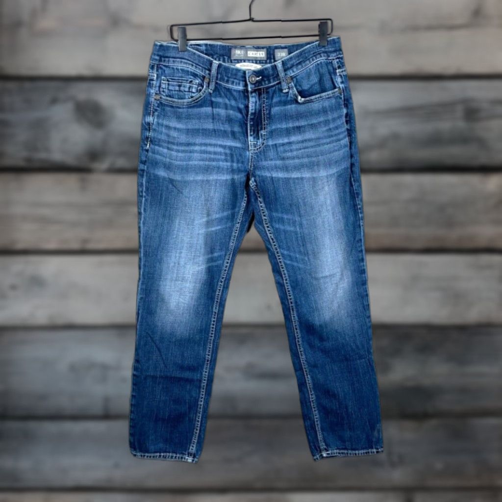 Vintage VINTAGE BKE Carter Men's 33 x 30 Blue Denim Straight Leg Low Rise Stretch Jeans Size US 33 - 1 Thumbnail