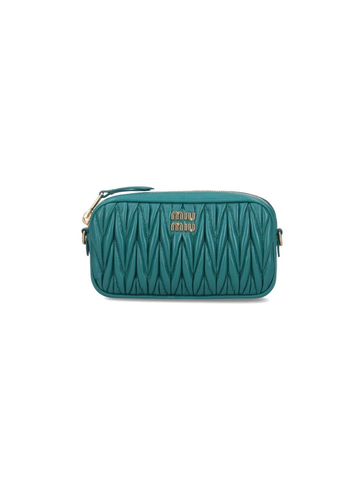 image of Miu Miu Miumiu Logo Nappa Leather Pouch in Green, Women's