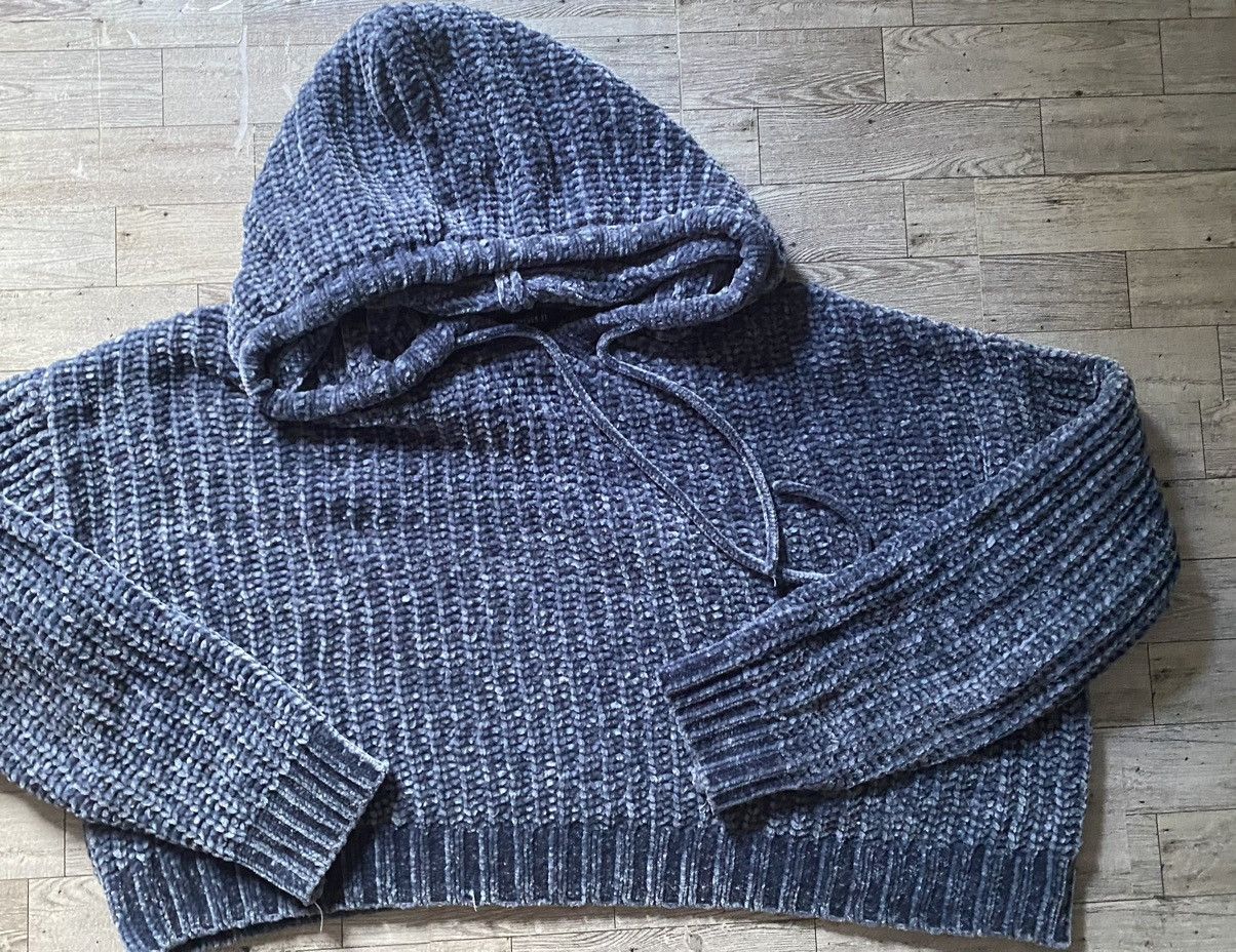 Forever 21 F21, Muted Blue, Chenille, Cropped, Oversized Hooded Sweater Size S / US 4 / IT 40 - 6 Thumbnail