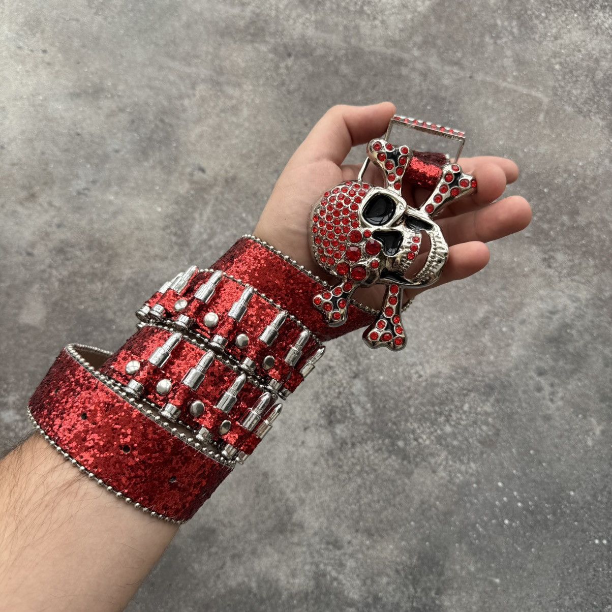 If Six Was Nine Amazing Y2K Rhinestones Skull BB Simon Style Belt Size ONE SIZE - 1 Thumbnail