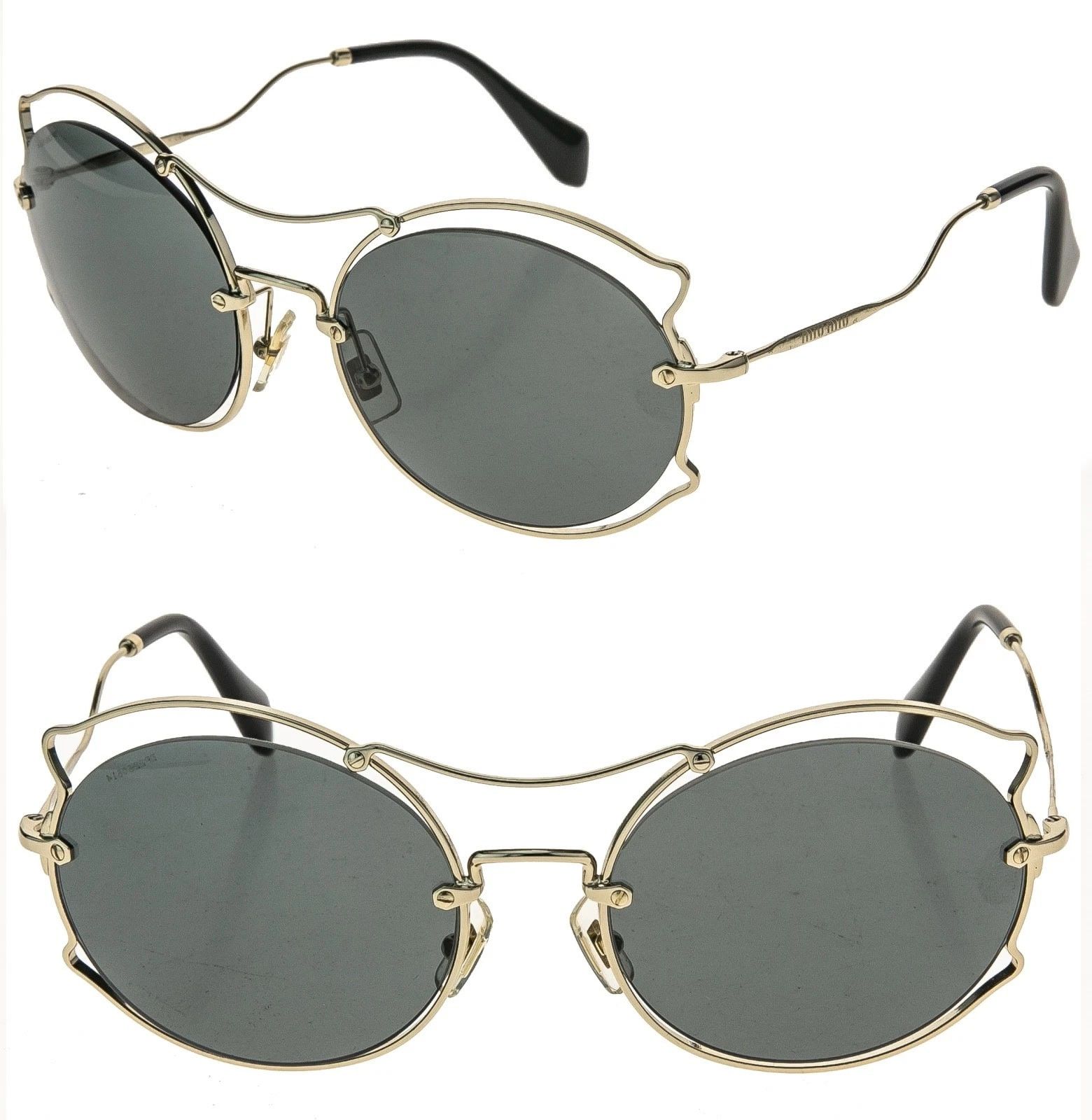 NEW IN BOX - MIU MIU MU 50SS Round Wire Rim Designer Sunglasses, Gold Miu Miu MU 52YS Sunglasses 7OE01T Gold - eye-oo.com main image 3
