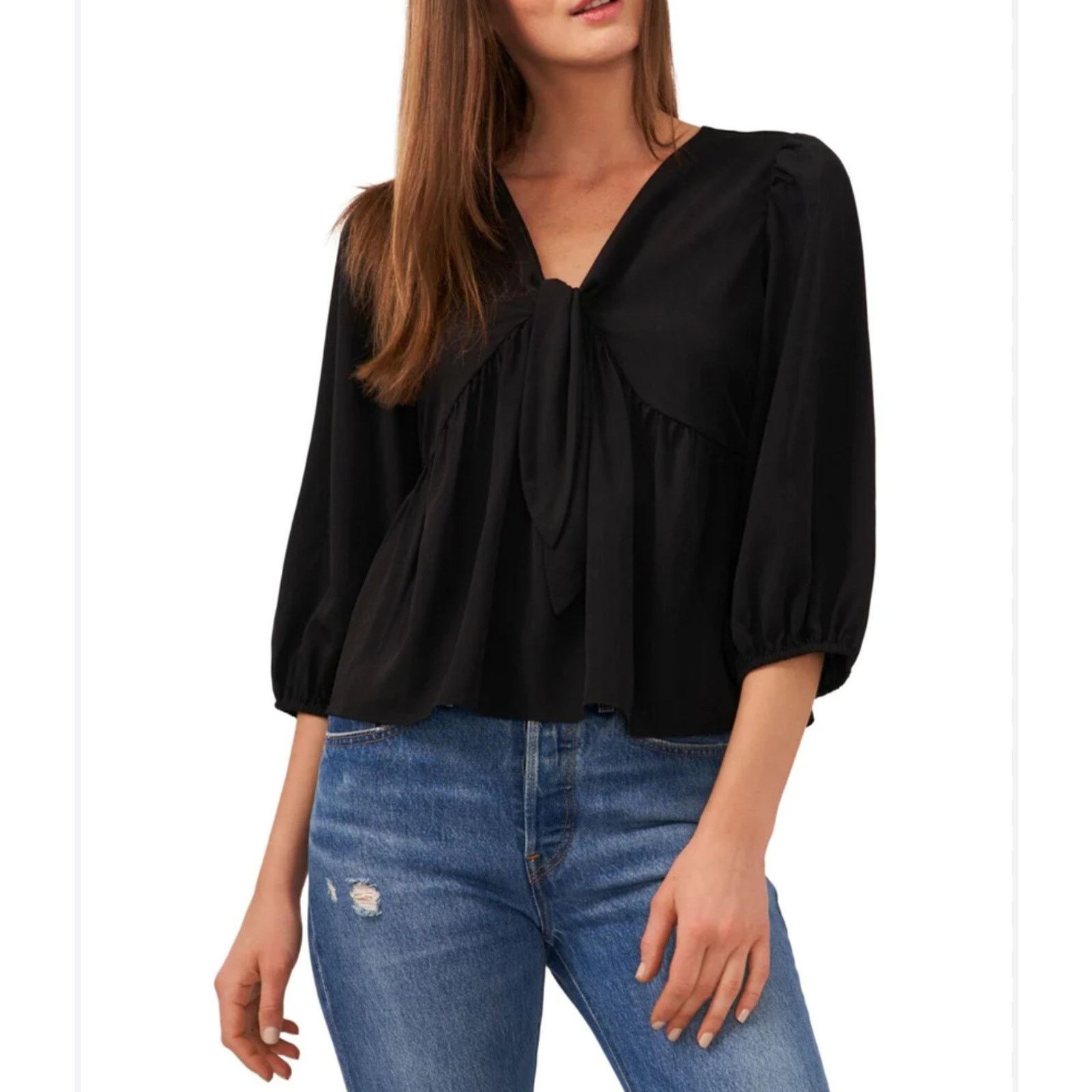 Other Riley & Rae Black Bohemian Peplum Tie Front Blouse XXL NWT Size XXL / US 16-18 / IT 52-54 - 1 Thumbnail