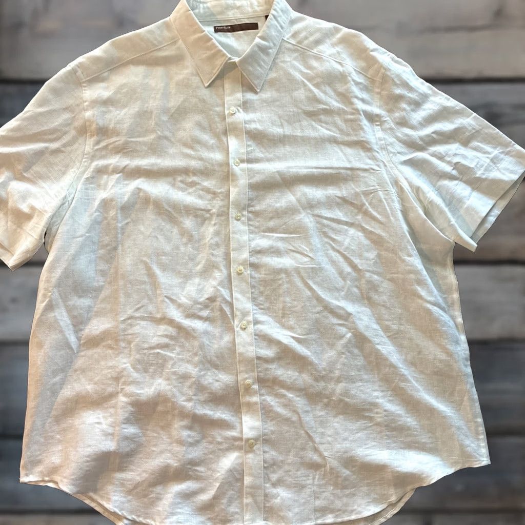 Perry Ellis Perry Ellis Shirt Mens 3XLT White Linen Cotton Blend Long Sleeve Pullover Tall Size US XXL / EU 58 / 5 - 1 Thumbnail
