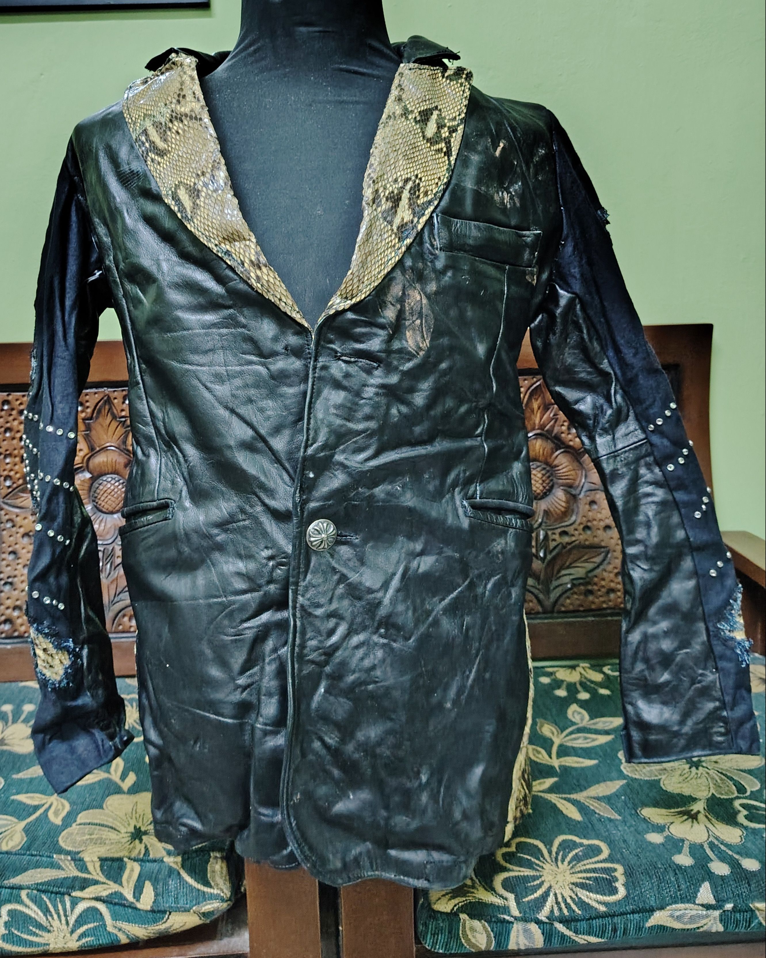Japanese Brand Handmade Phyton Leather Jacket by EijiKyoto like ChromeHeart Size US M / EU 48-50 / 2 - 2 Thumbnail