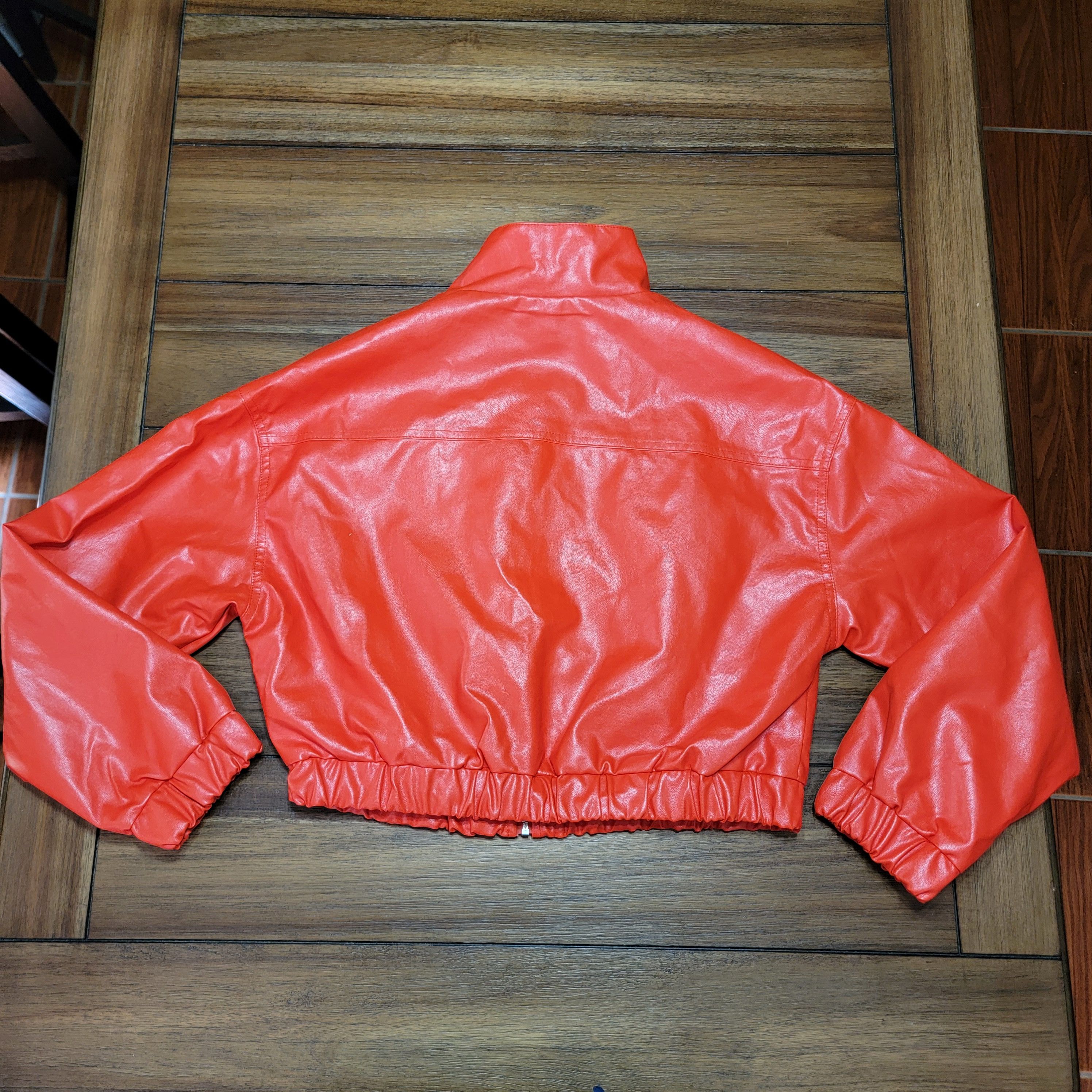 Shein Shein Faux Leather Orange Crop Jacket - Size Medium Size M / US 6-8 / IT 42-44 - 4 Thumbnail