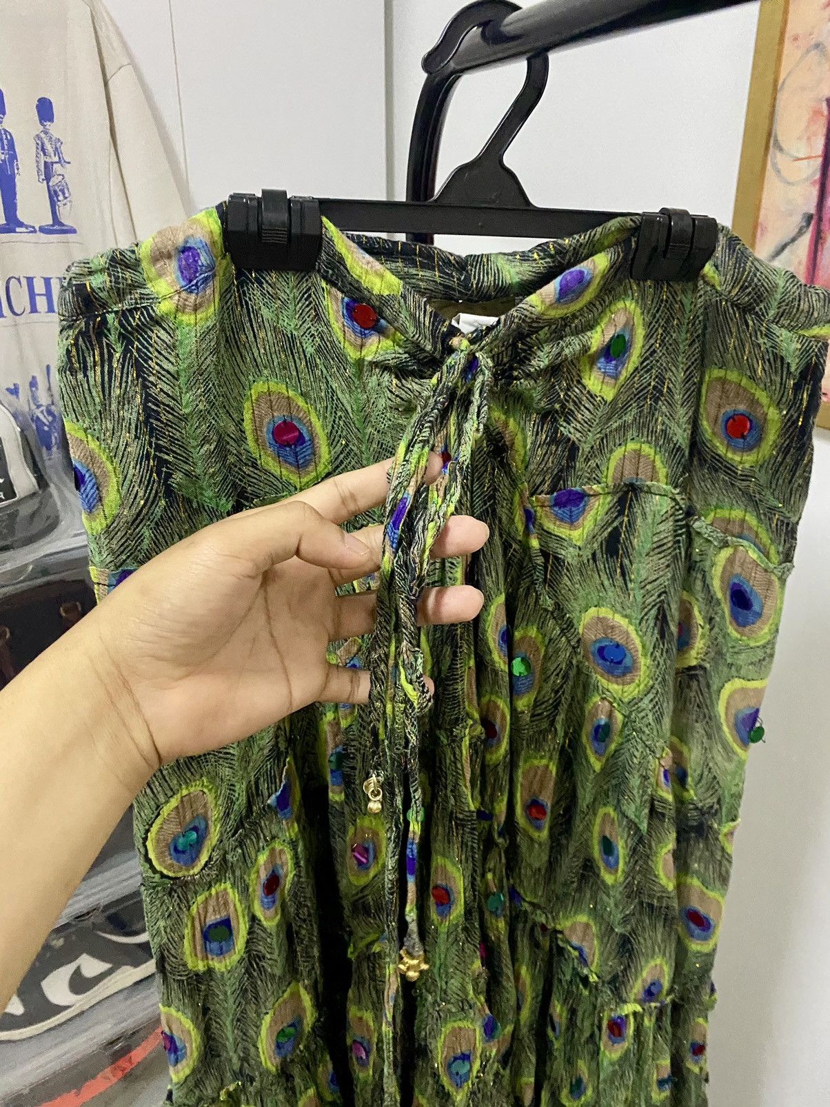 If Six Was Nine 2000s Rare Vintage GOA Peacock feathers motive Size 28" / US 6 / IT 42 - 2 Thumbnail