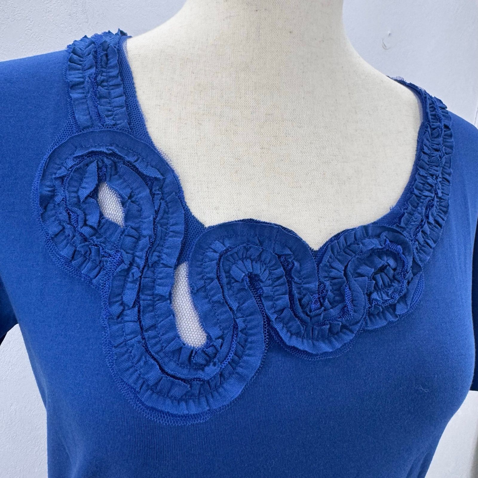 Vass Joan Vass Women's Mesh Neck Tee Persian Blue size 1/M Casual Size M / US 6-8 / IT 42-44 - 3 Thumbnail