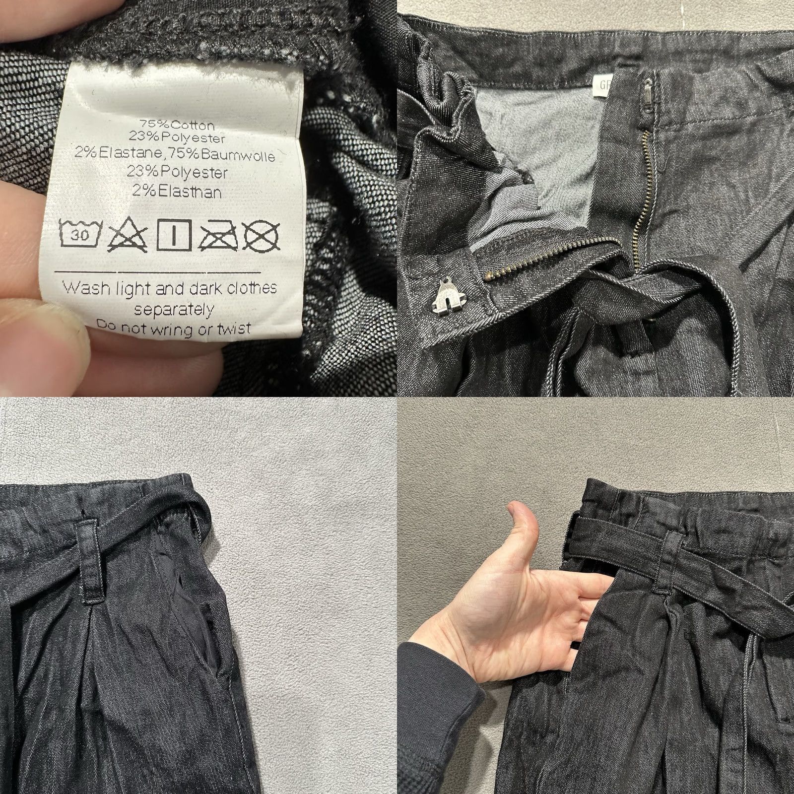 Vintage Grace Karin Pants Womens Medium Black Chambray Paperbag Waist Trousers Tied EUC Size 32" / US 10 / IT 46 - 8 Thumbnail