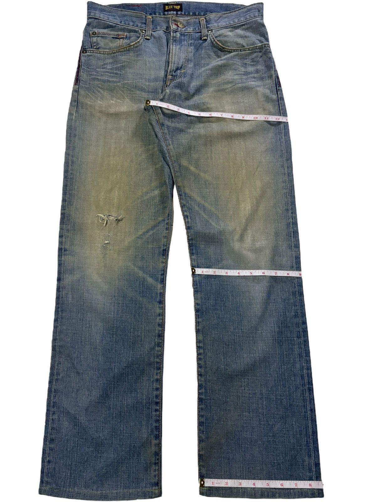 Edwin × Japanese Brand Vintage Japanese Edwin Blue Trip Mud Wash Ripped Baggy Jeans Size US 34 / EU 50 - 12 Thumbnail